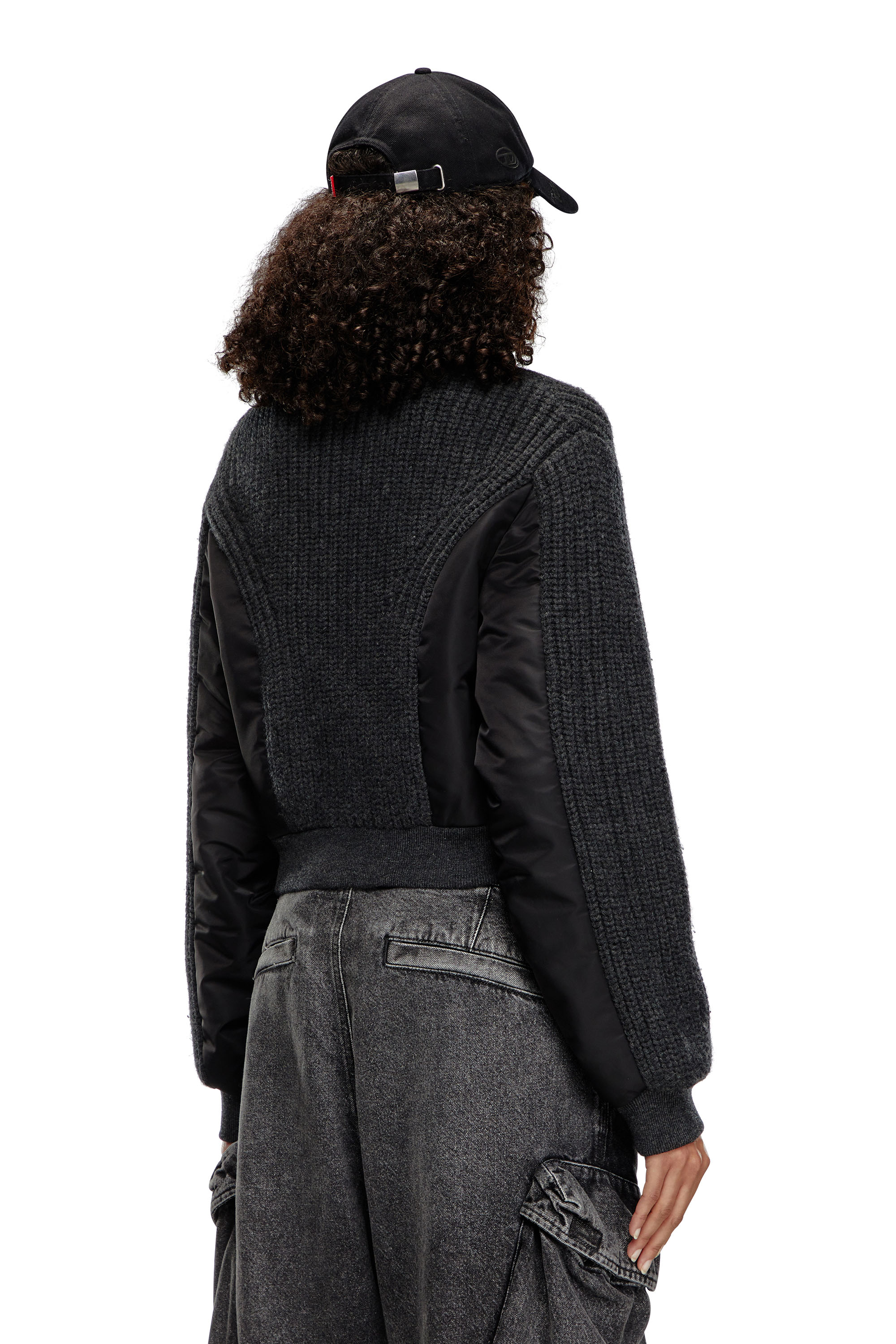 Diesel - M-ODENA, Woman's Jacket in wool knit and padded nylon in Black - 4