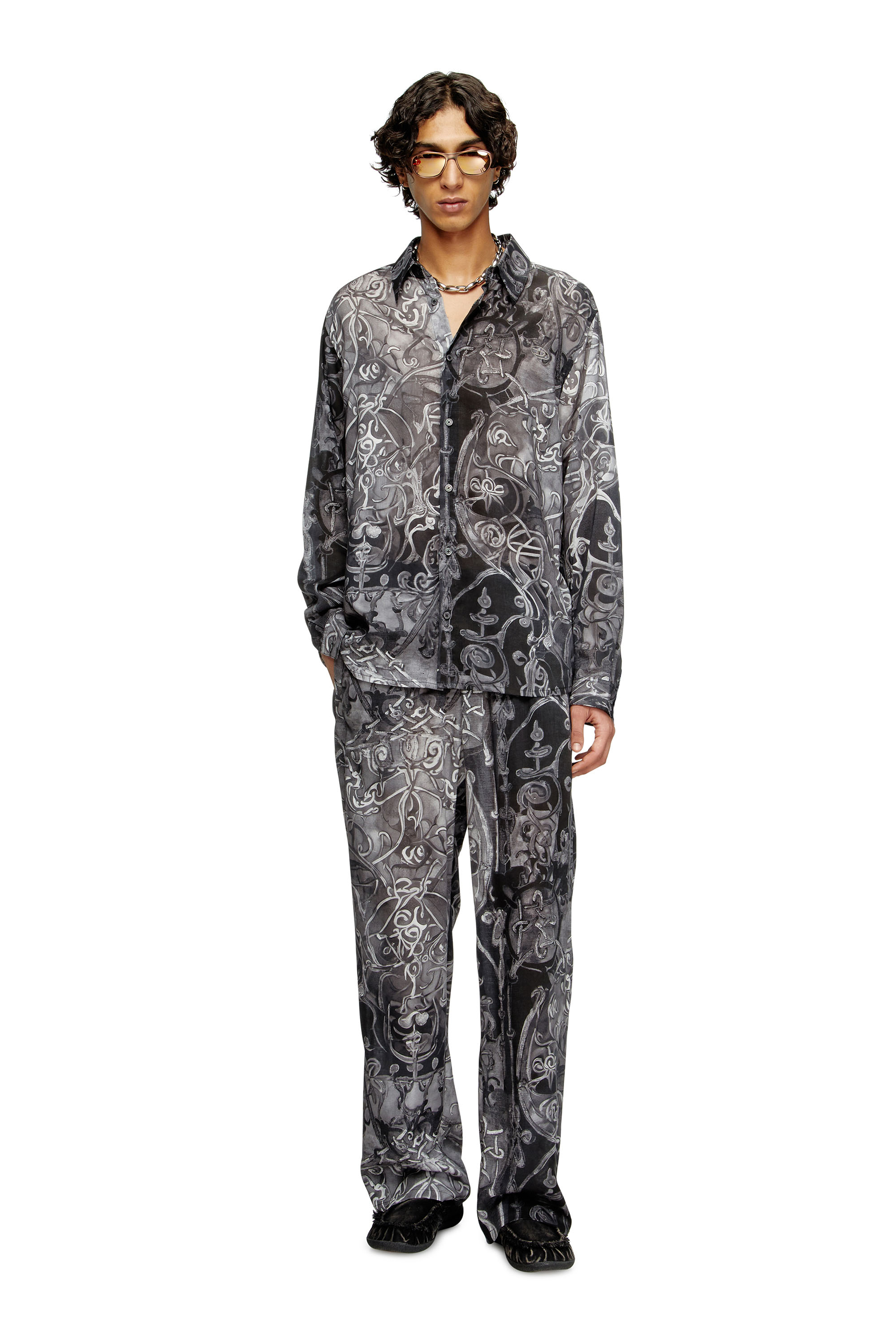 Diesel - S-SIMPLY-B-AJFW, Man's TENCEL™ shirt with medieval print in Black - 2