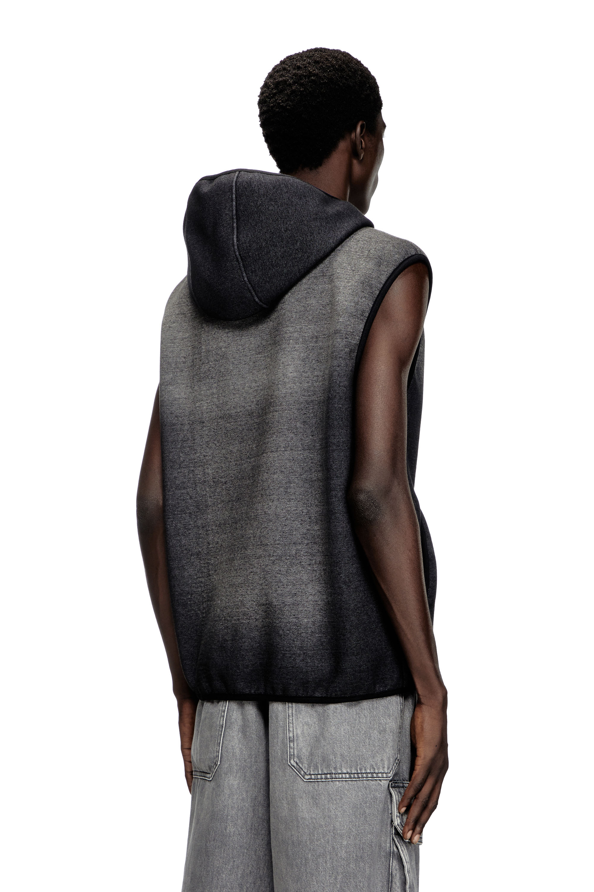 Diesel - S-HAKY, Unisex's Hooded vest in denim-effect jacquard in Black - 5