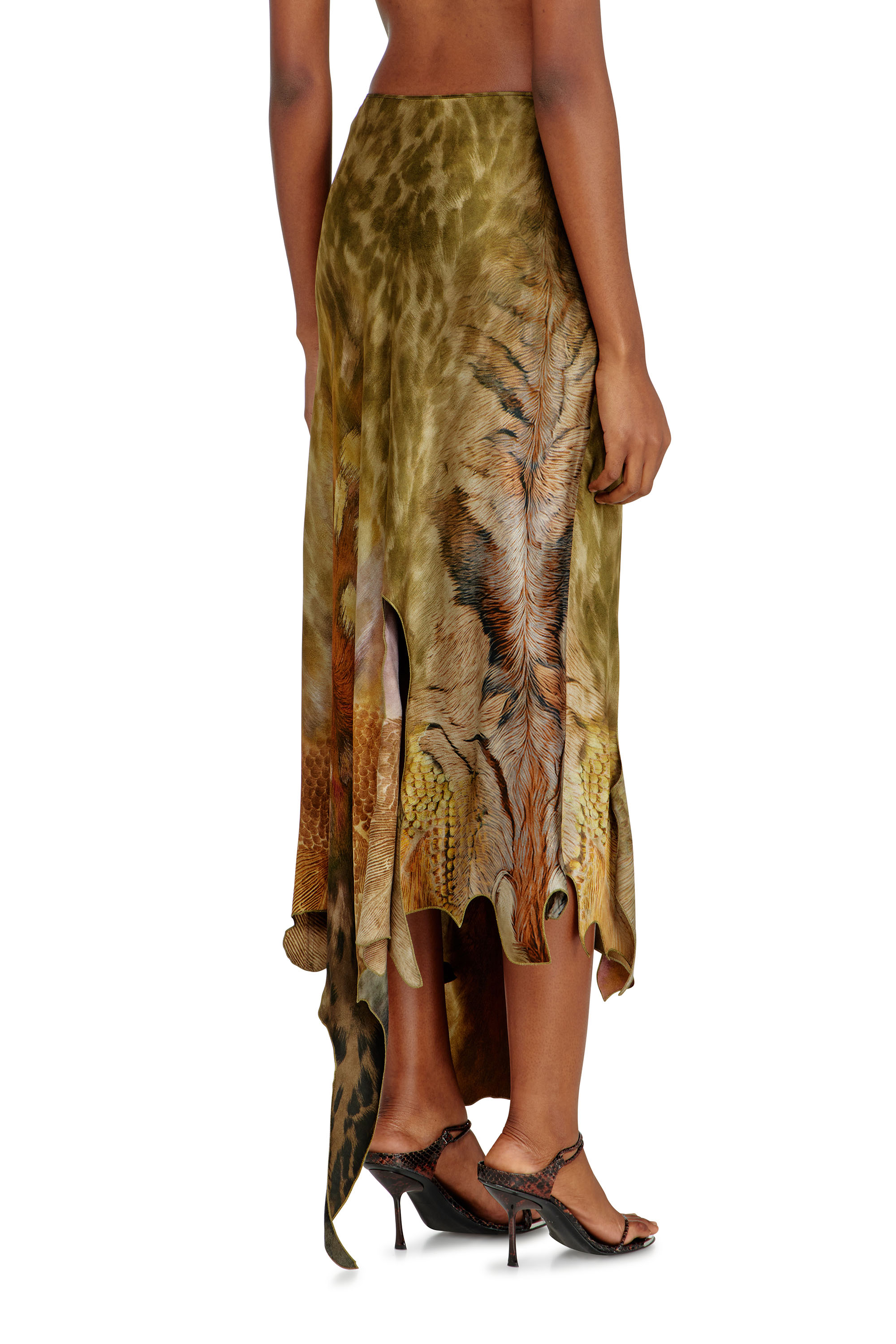 Diesel - O-TORN, Woman's Long asymmetrical skirt in printed satin in null - 4