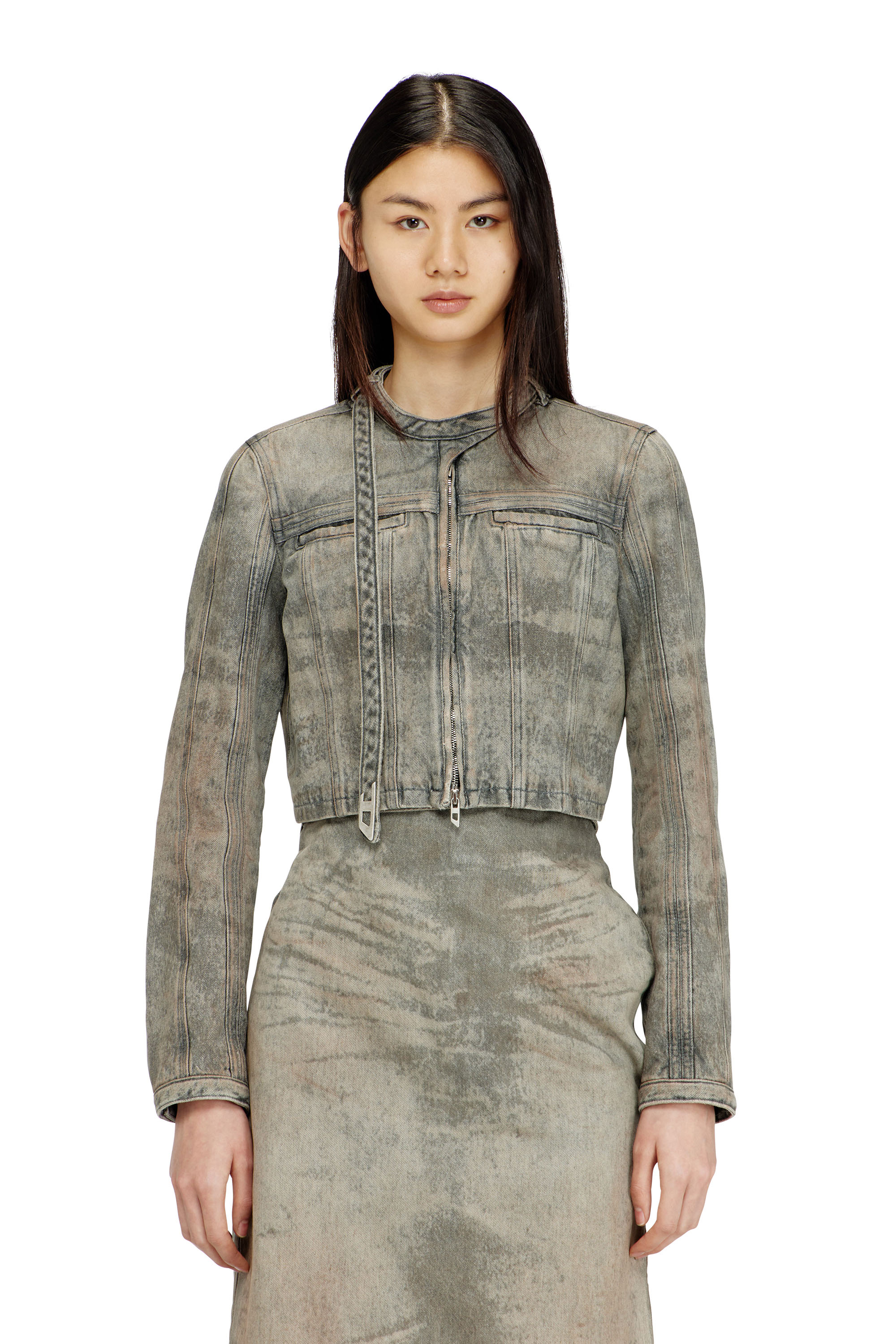 Diesel - DE-SAPHIX-FSI1, Woman's Cropped jacket in cotton-hemp satin denim in Grey - 1