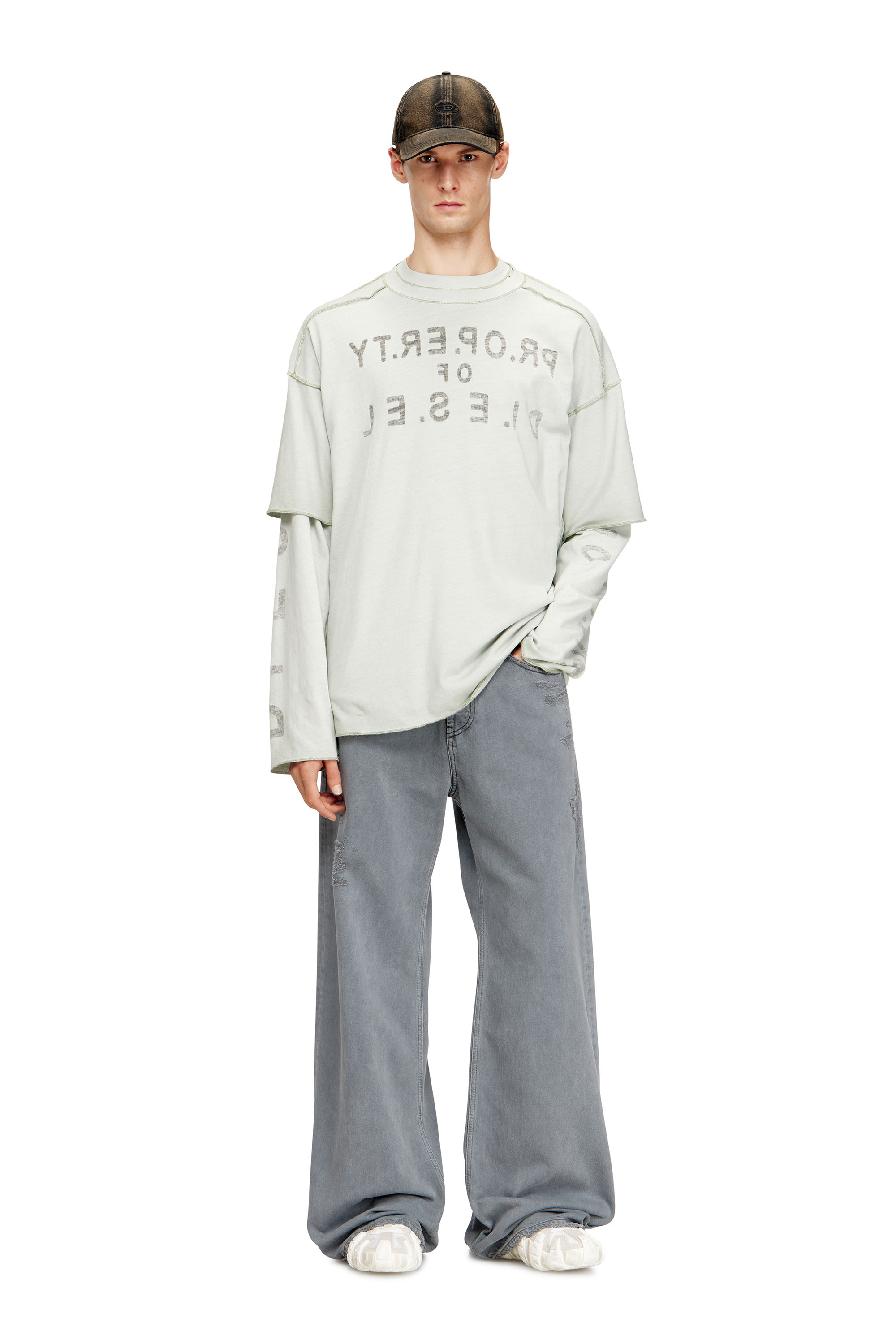 Diesel - T-LOOK, Man's Relaxed cotton T-shirt with front and back print in White/Grey - 1