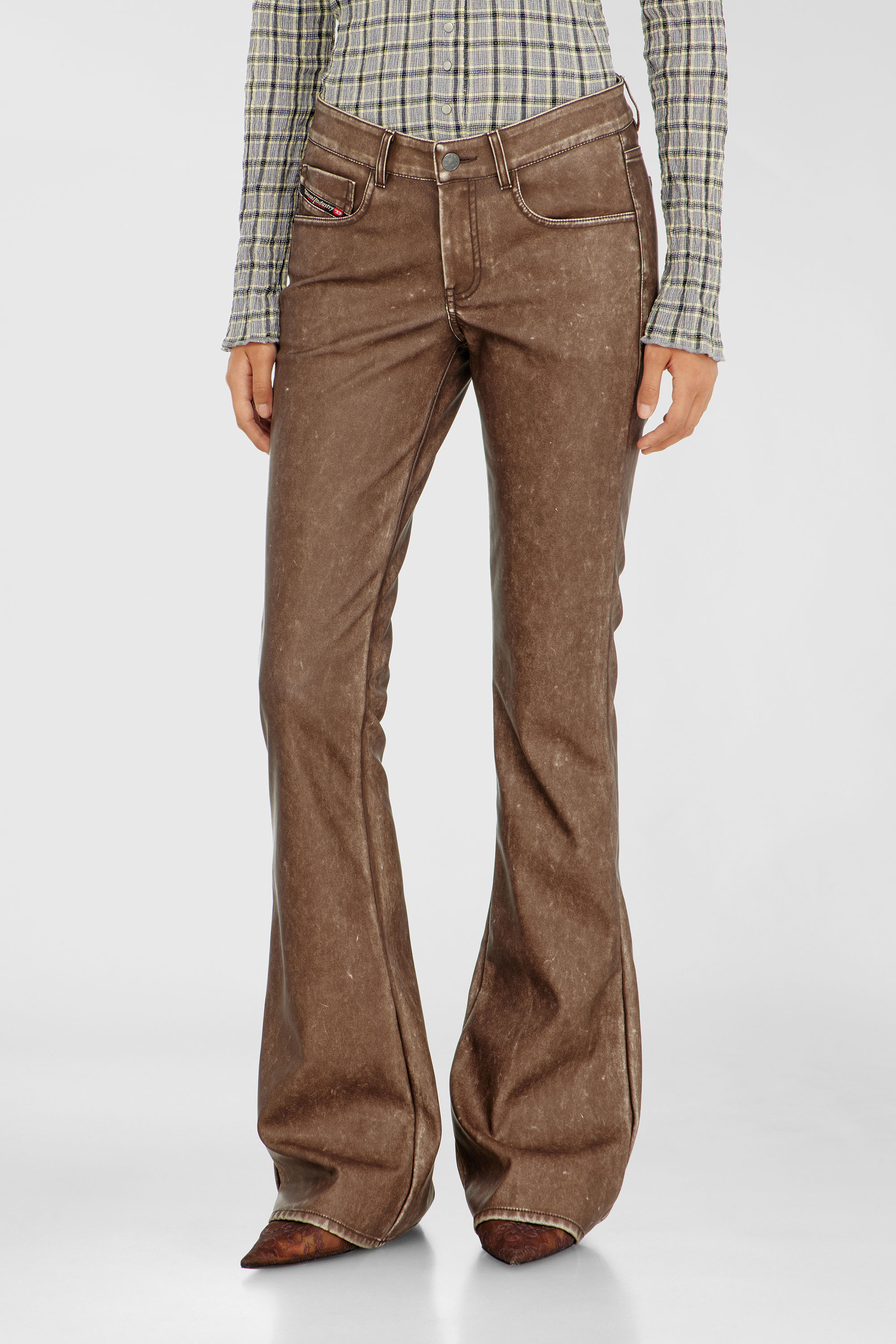 Diesel - P-STELLAR-S1, Woman's Bootcut pants in treated coated fabric in Brown - 3