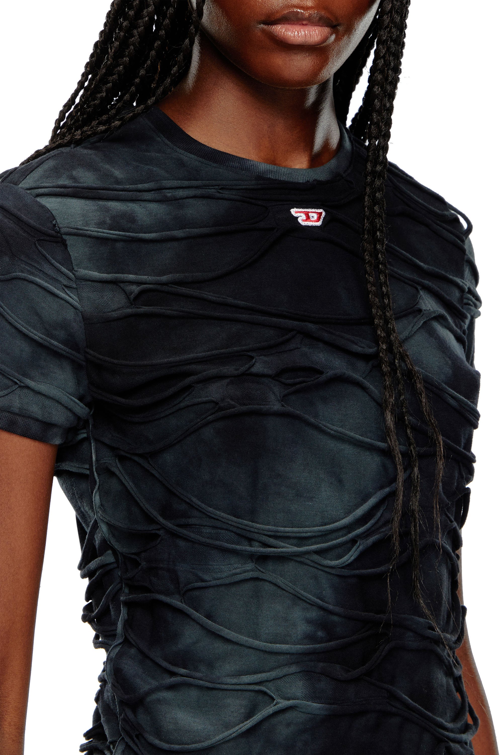 Diesel - T-UNCUTIE-LONG-P1, Woman T-shirt with floating strands in Black - Image 4