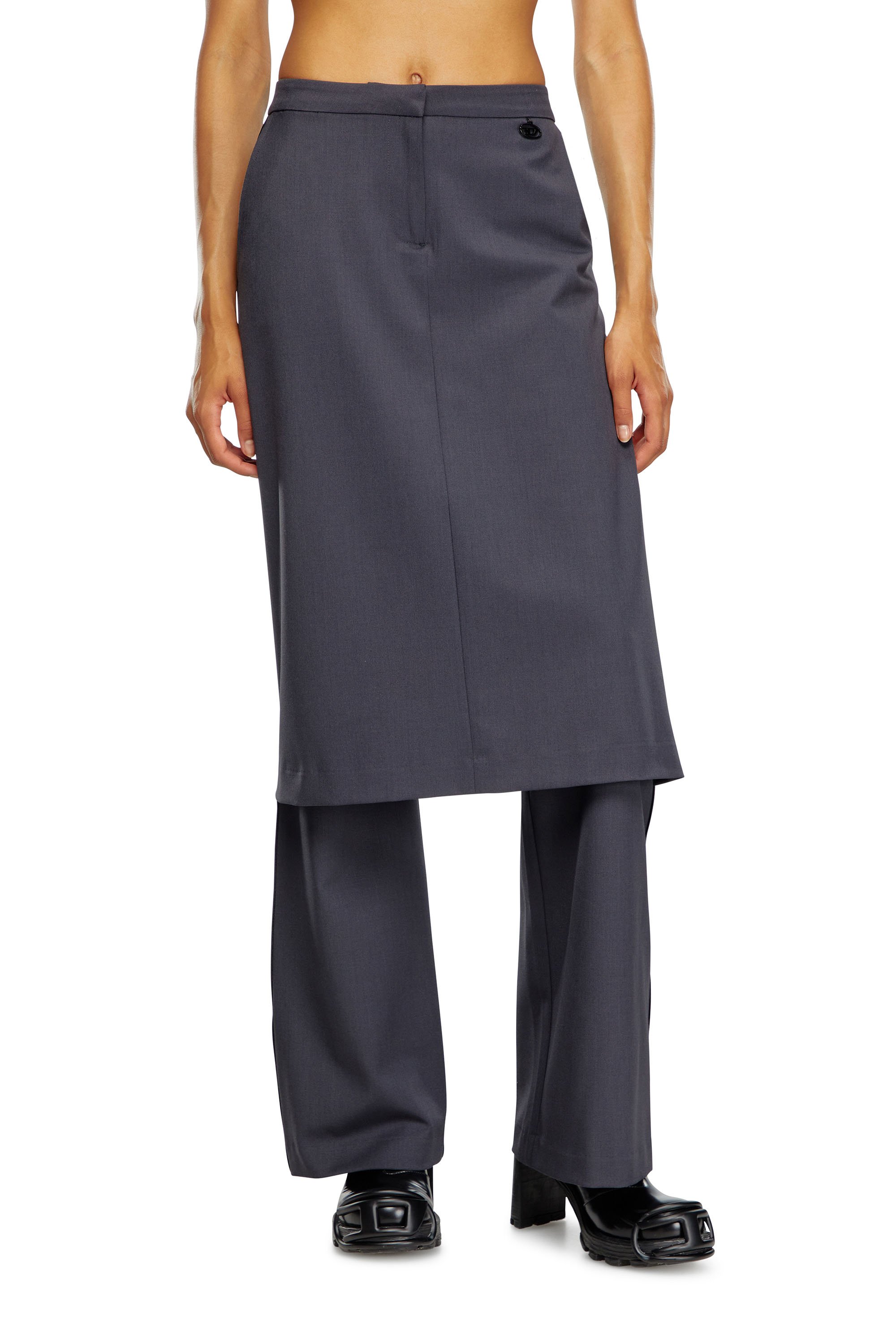 Diesel - P-EARL, Woman Hybrid skirt-pants in wool blend in Grey - Image 1