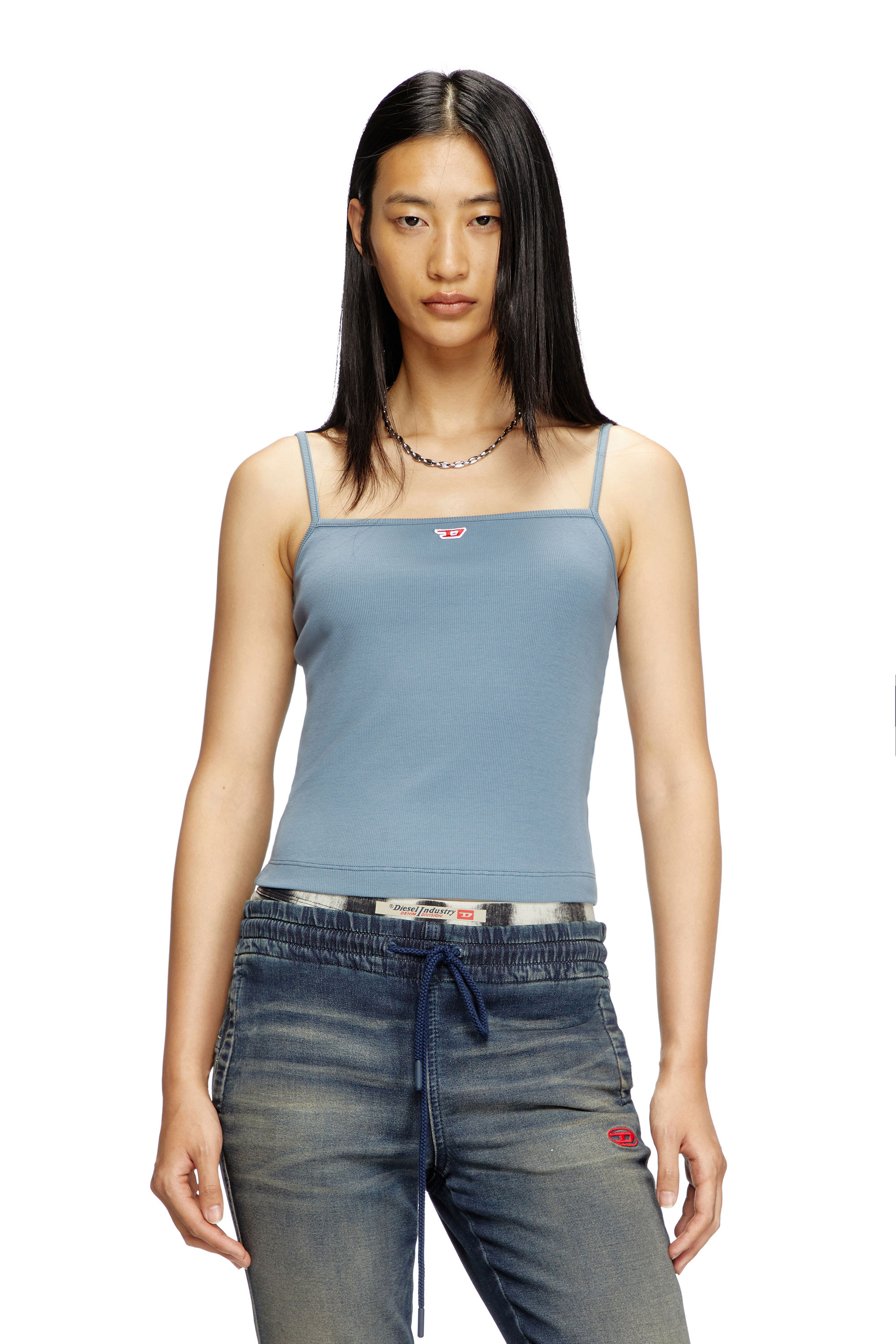 Diesel - T-HOP-D, Woman's Cami top with embroidered D patch in Light Blue - 1