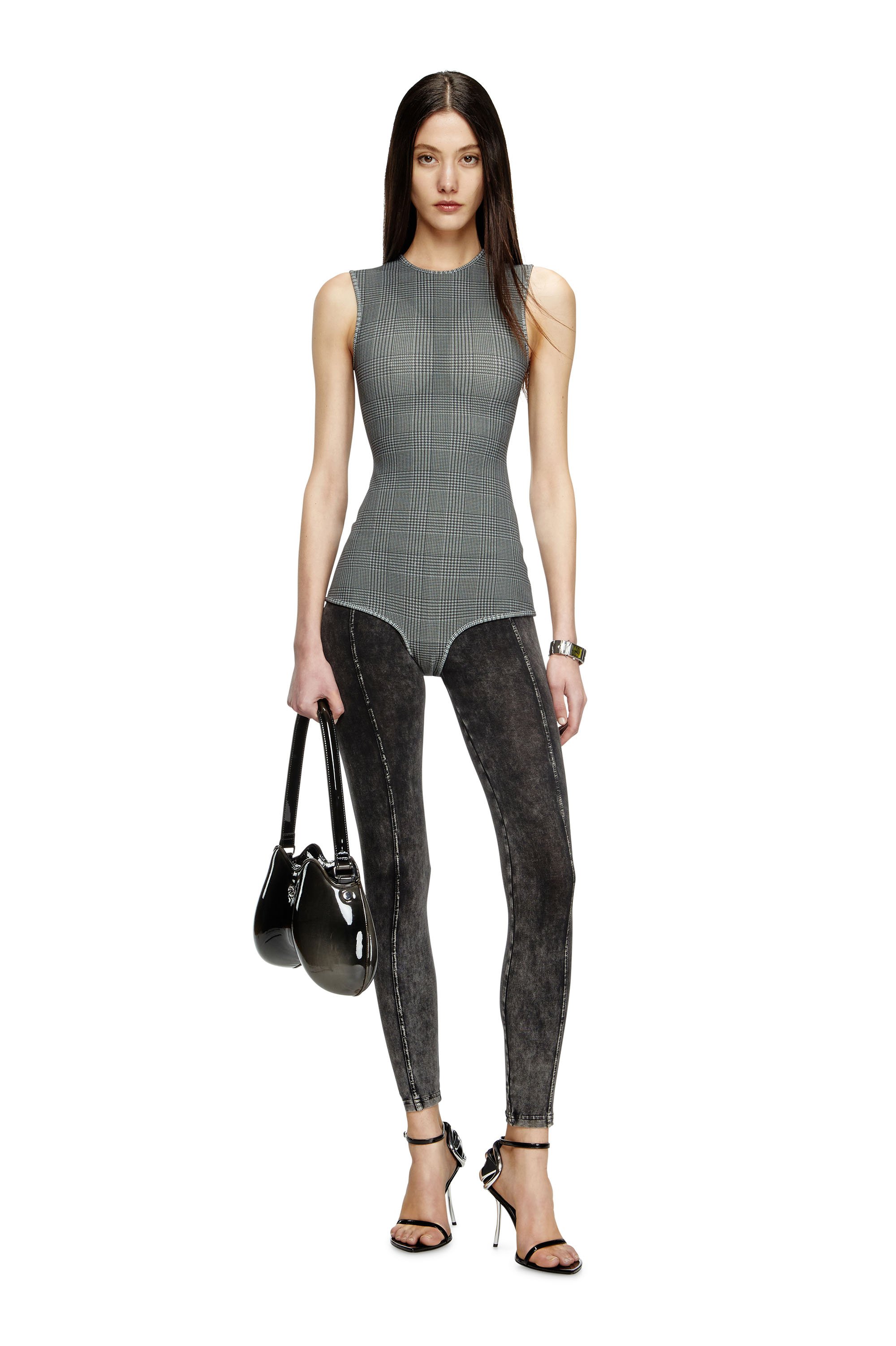 Diesel - J-ETTA, Woman's Bodysuit in checked bonded jersey in Grey - 2