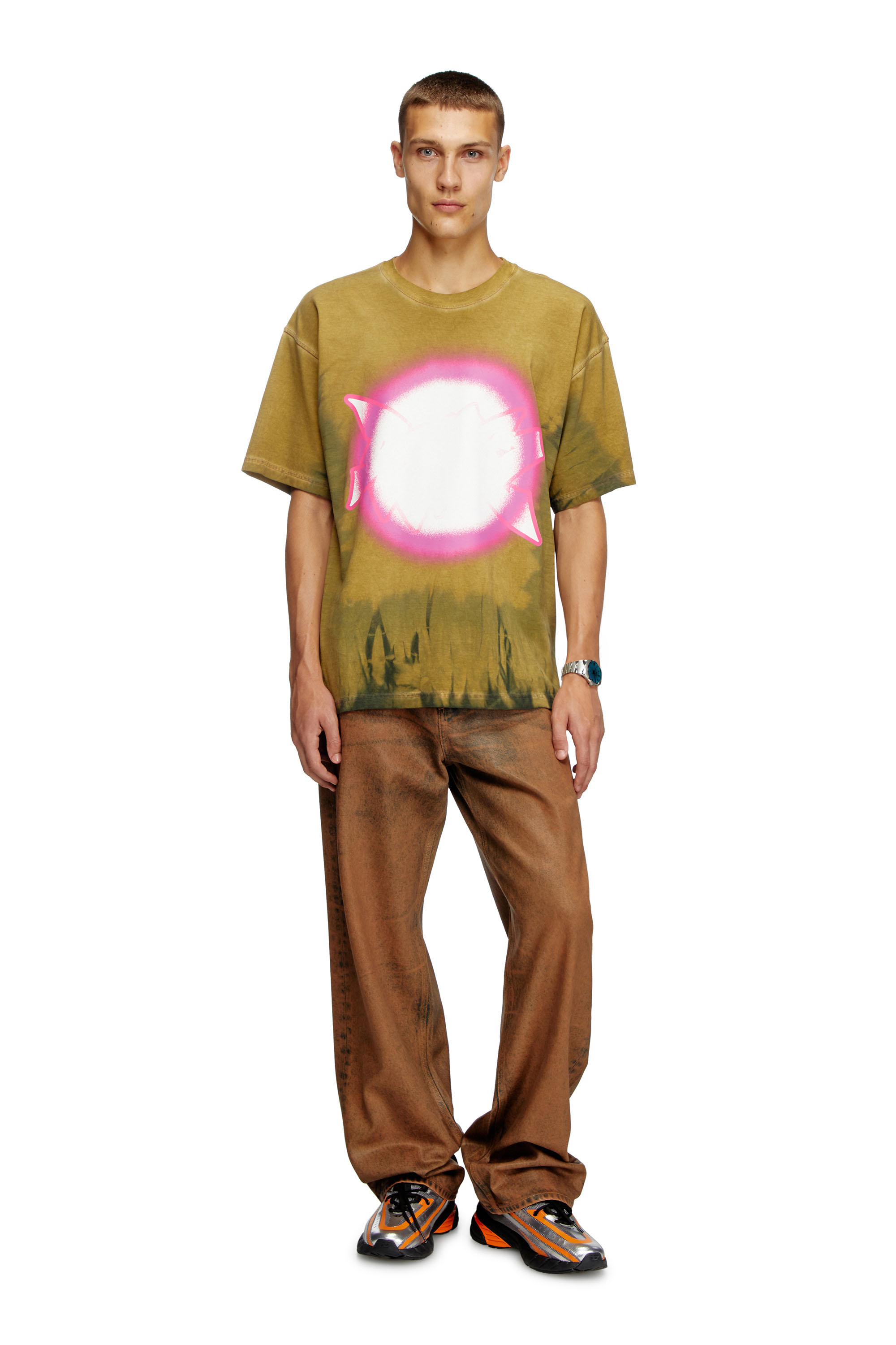 Diesel - T-BOXT-R24, Man's Tie-dye T-shirt with spotlight print in Light Brown - 2