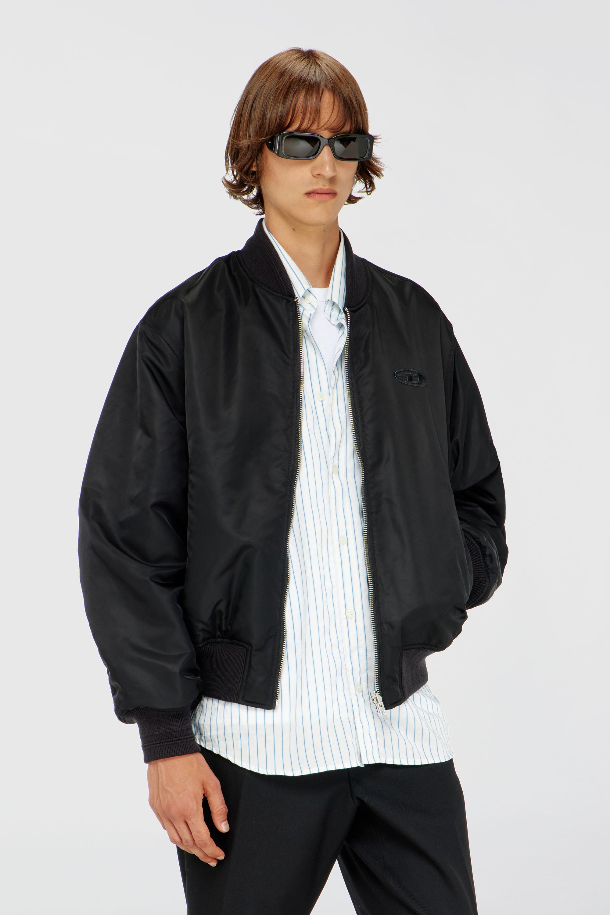 Diesel - W-TYPE-D1, Man's Padded bomber jacket with Oval D embroidery in Black - 1