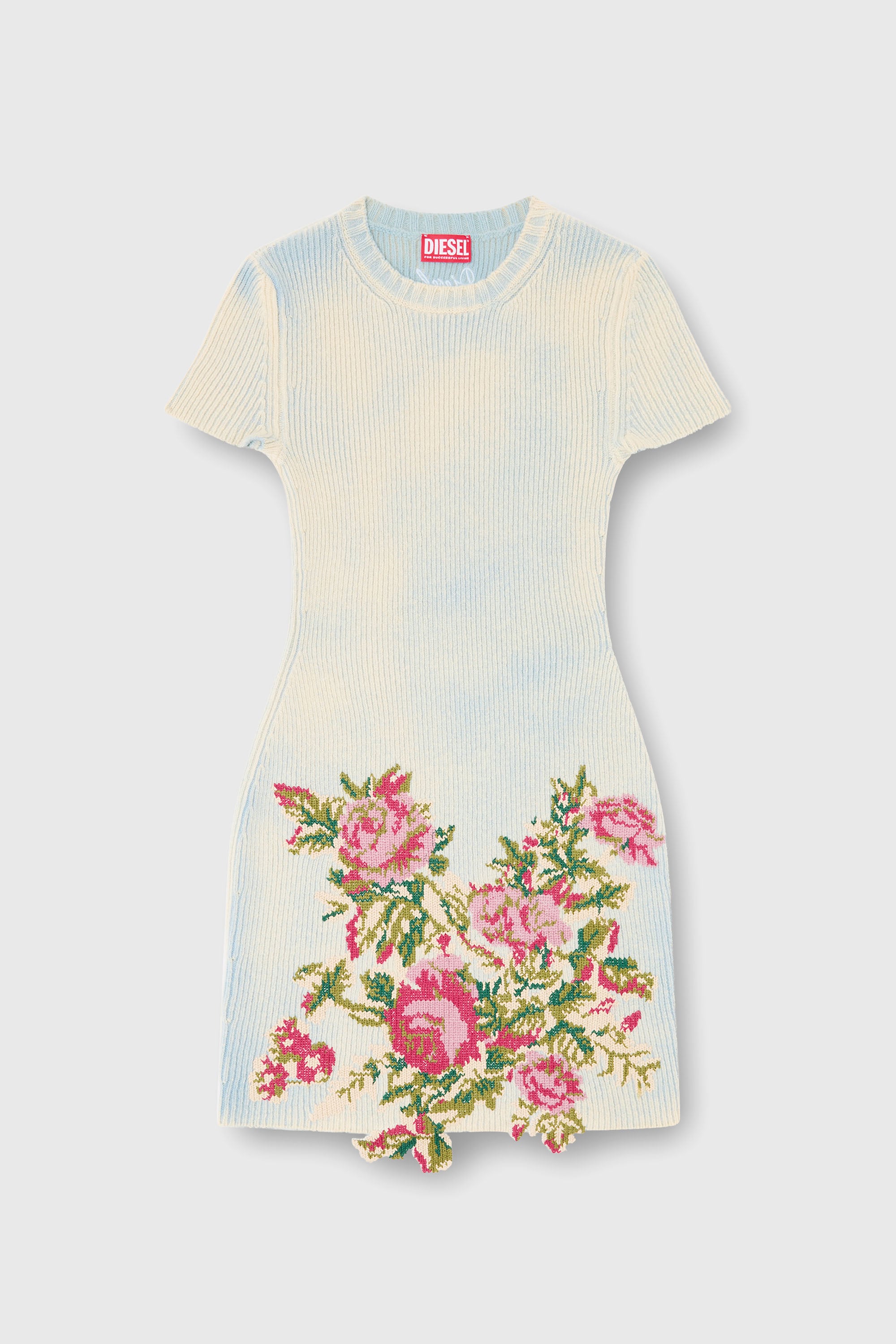 Diesel - M-RINNIE, Woman's Short dress in floral wool-blend knit in Pink/Blue - 2