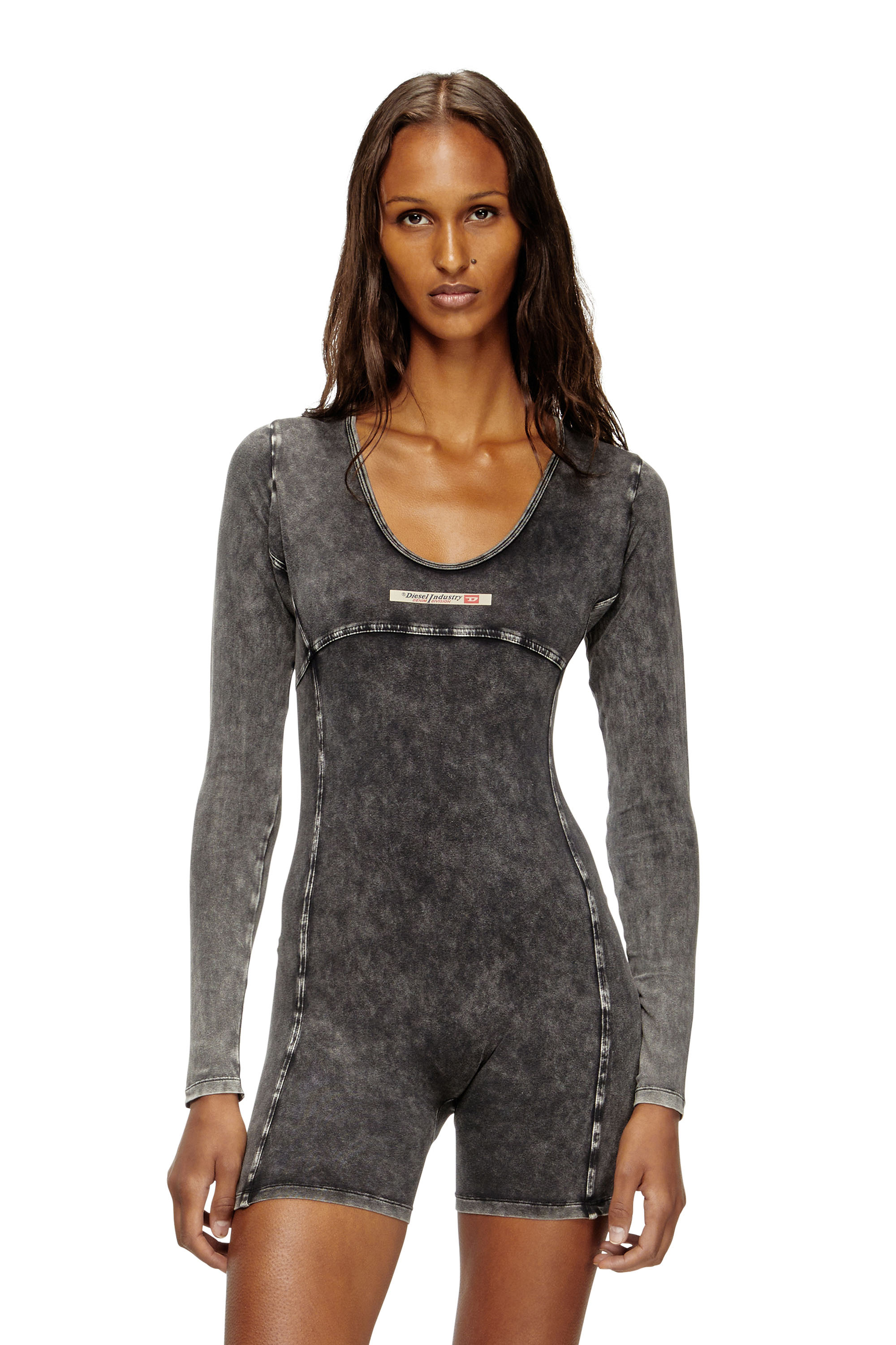 Diesel - KARIM-DNM, Woman's Playsuit in denim-effect jersey in Black - 3