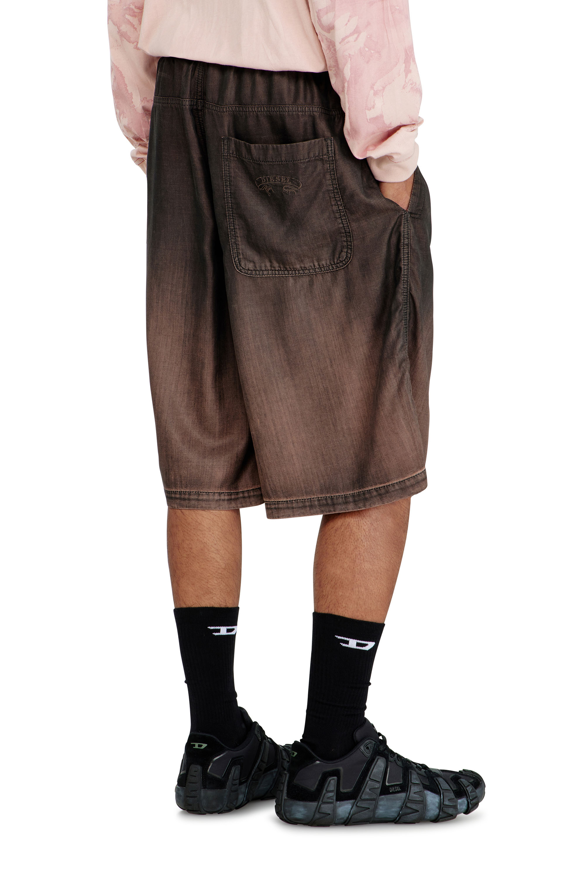 Diesel - D-RODER-SHORT-S, Unisex's Relaxed bermuda shorts in fluid coated denim in Dark Brown - 4
