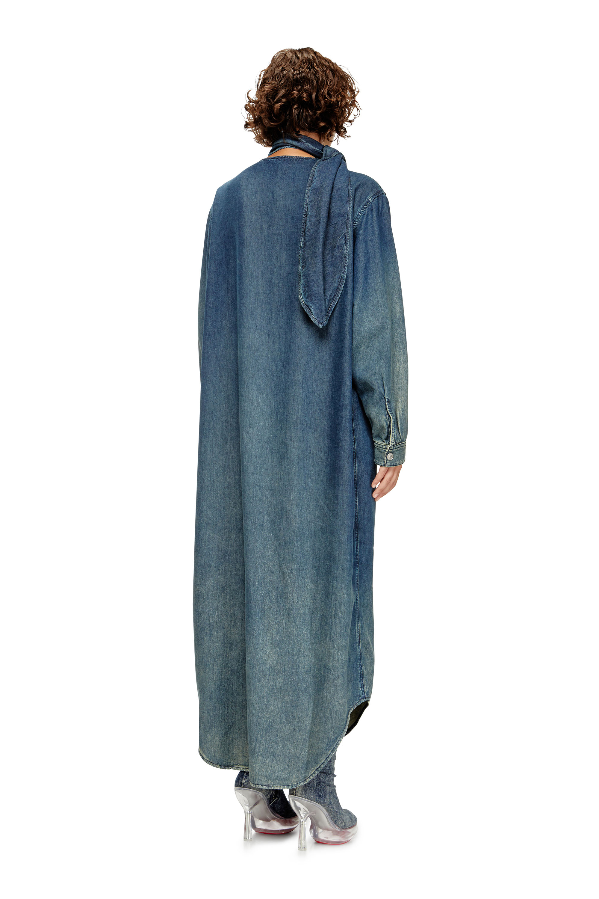 Diesel - DE-BARBARA-S, Woman's Long shirt dress in fluid denim in Medium blue - 4