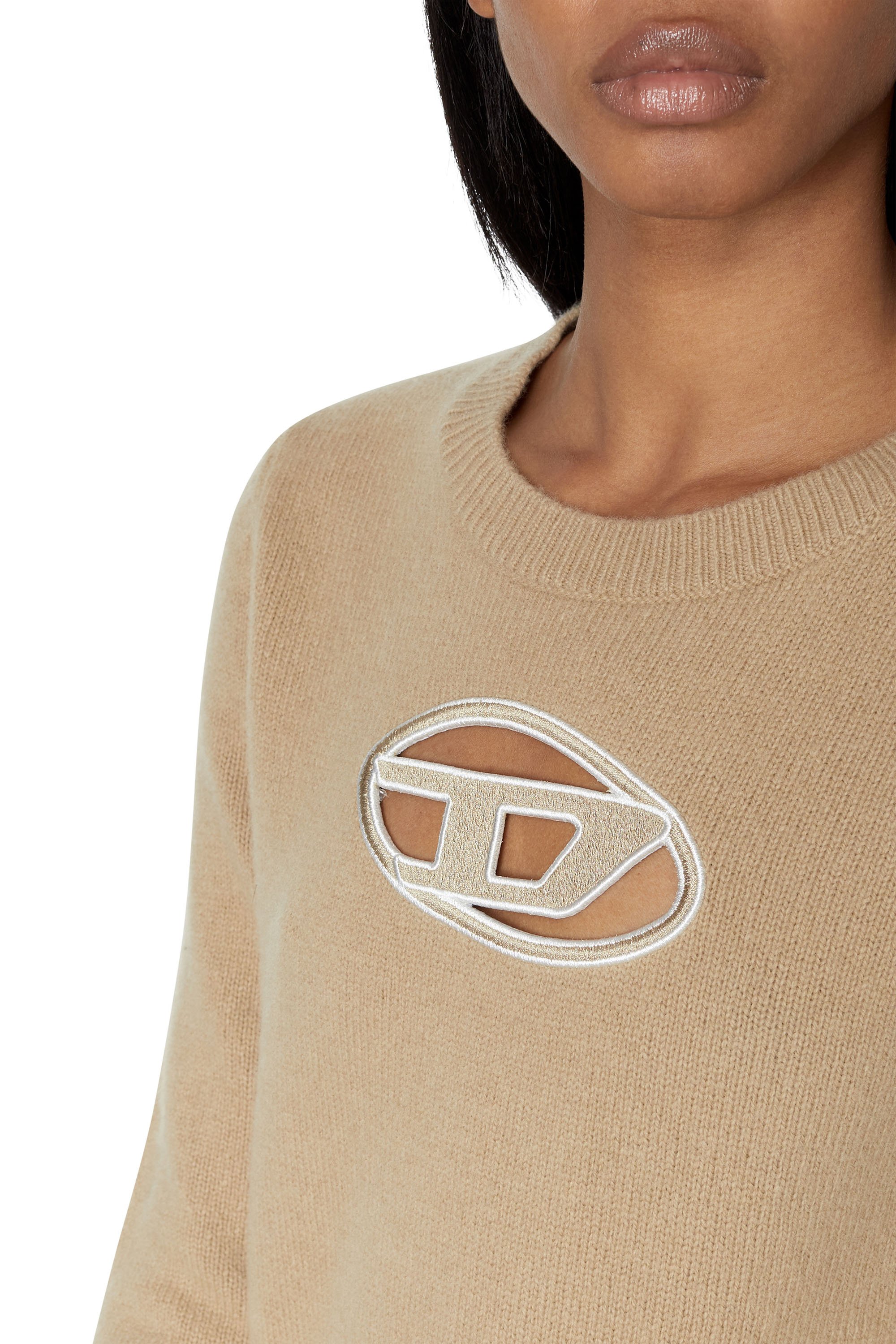 Diesel - M-AREESA, Woman Jumper with embroidered cut-out logo in Beige - Image 5
