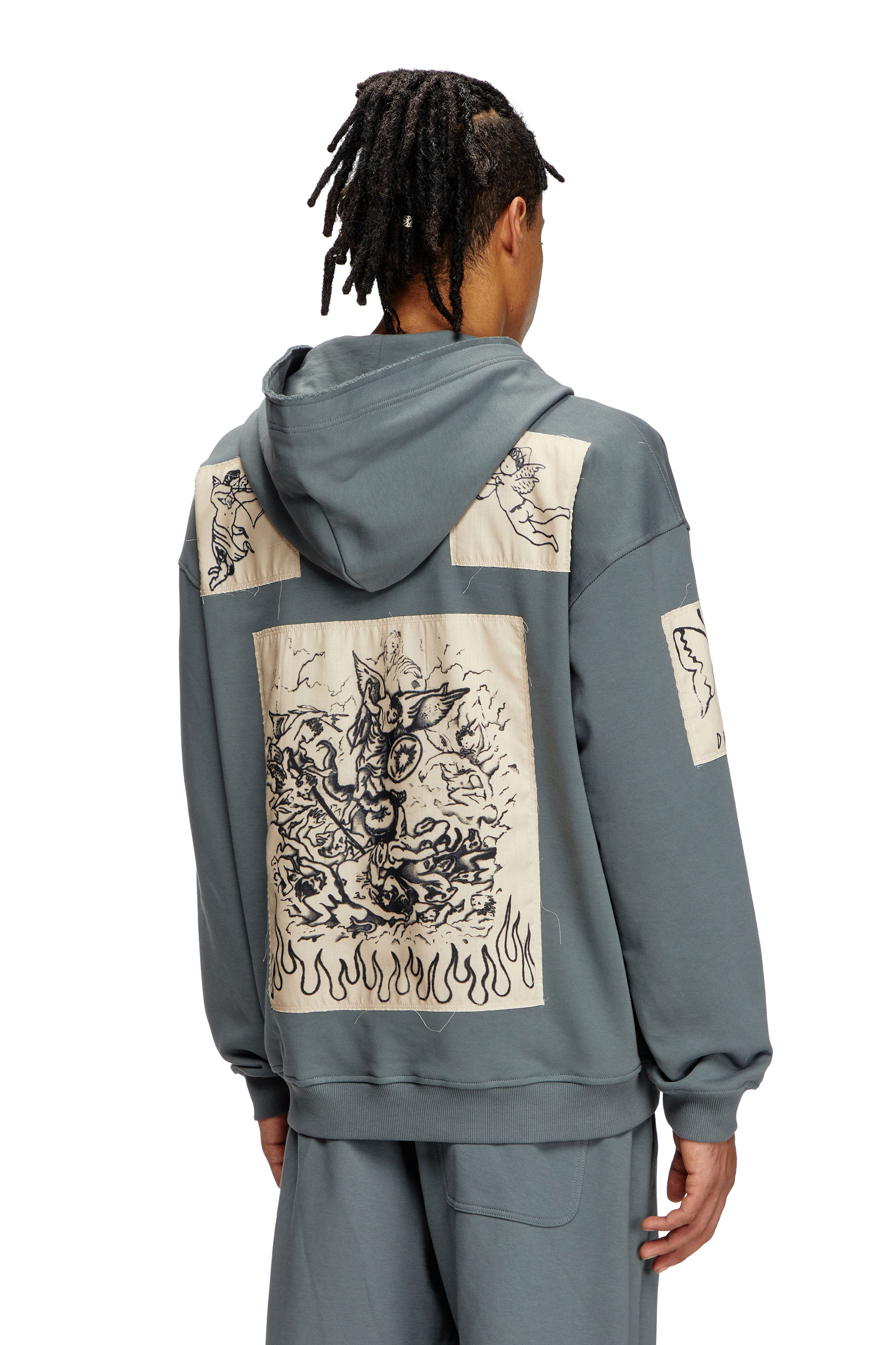 Diesel - S-BOXT-HOOD-DD, Unisex's Hoodie with tattoo patches in Grey - 3