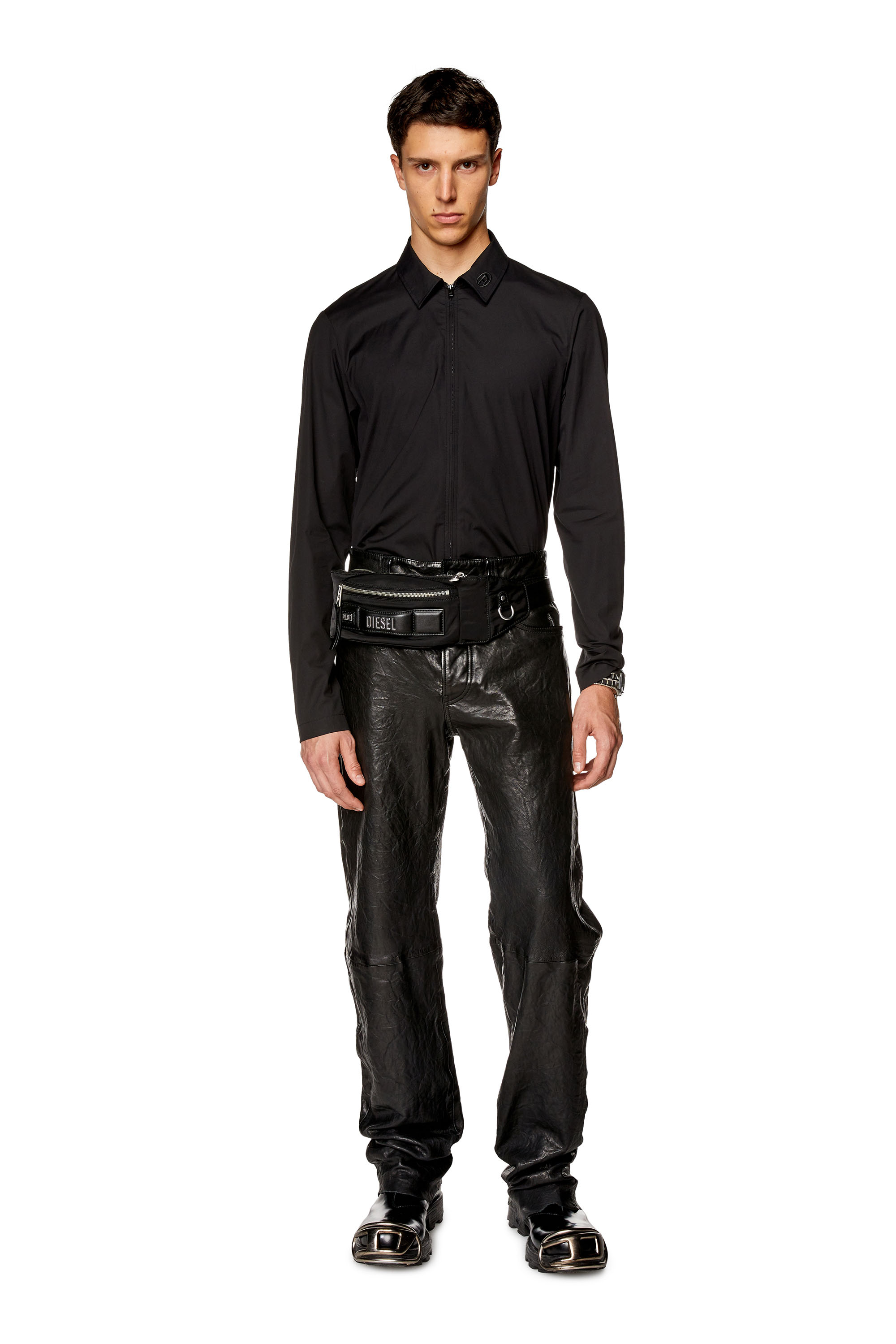 Diesel - S-STUCK, Man's Logo-embroidered zip shirt in Black - 1