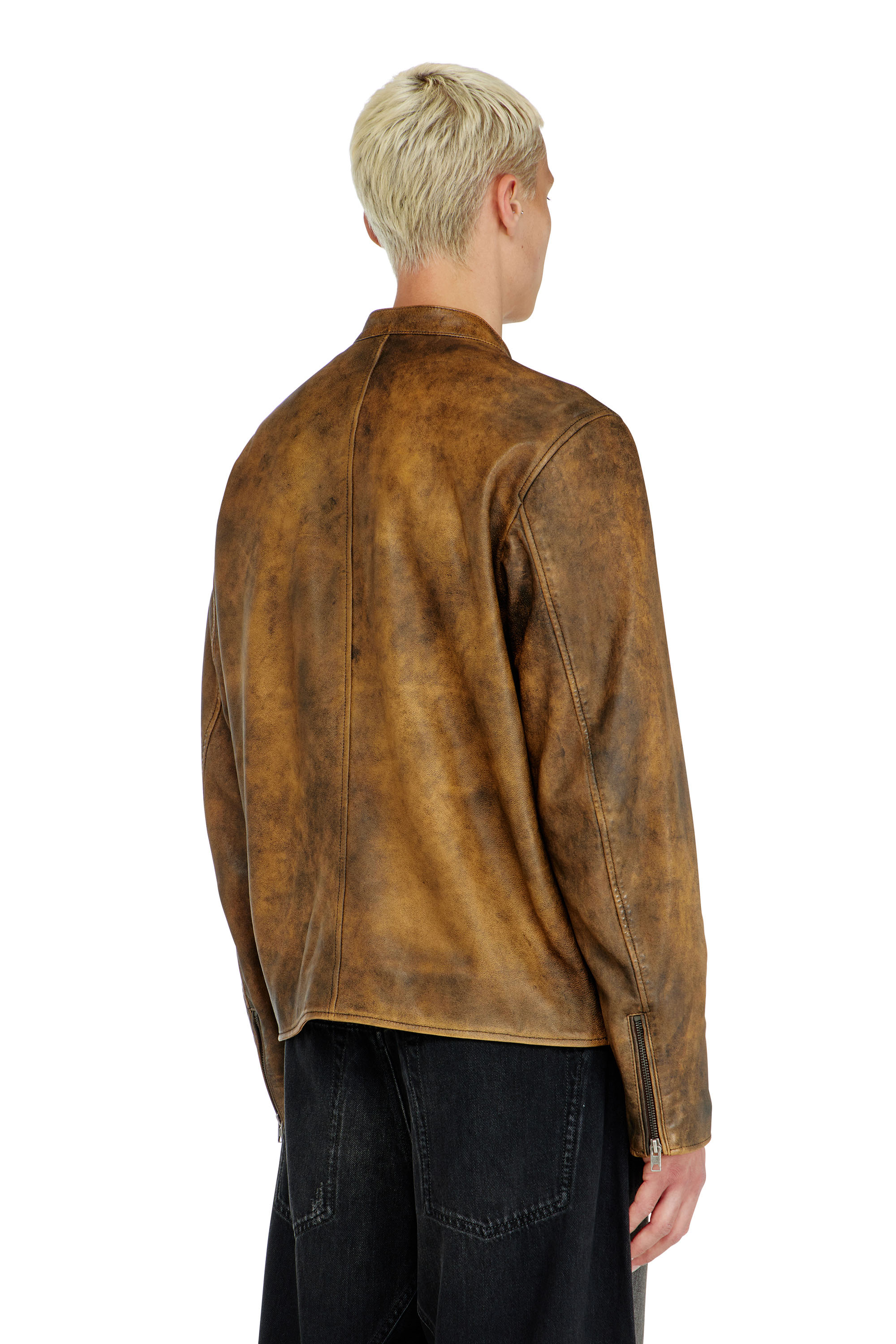 Diesel - L-ZAD-KNCZ, Man's Biker jacket in treated leather in null - 4