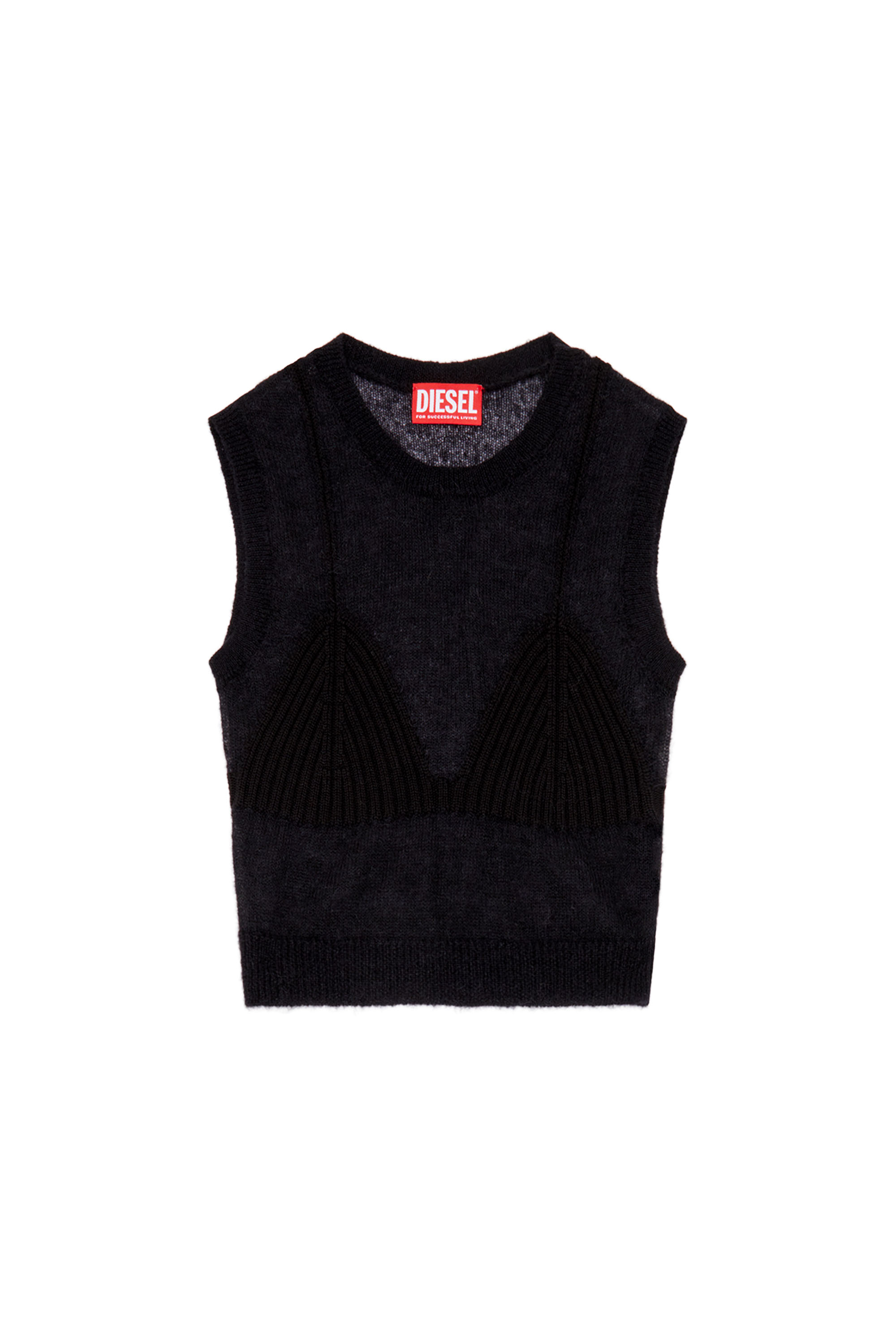 Diesel - M-AROSTICA, Woman Sheer knit top with a bra detail in Black - Image 3