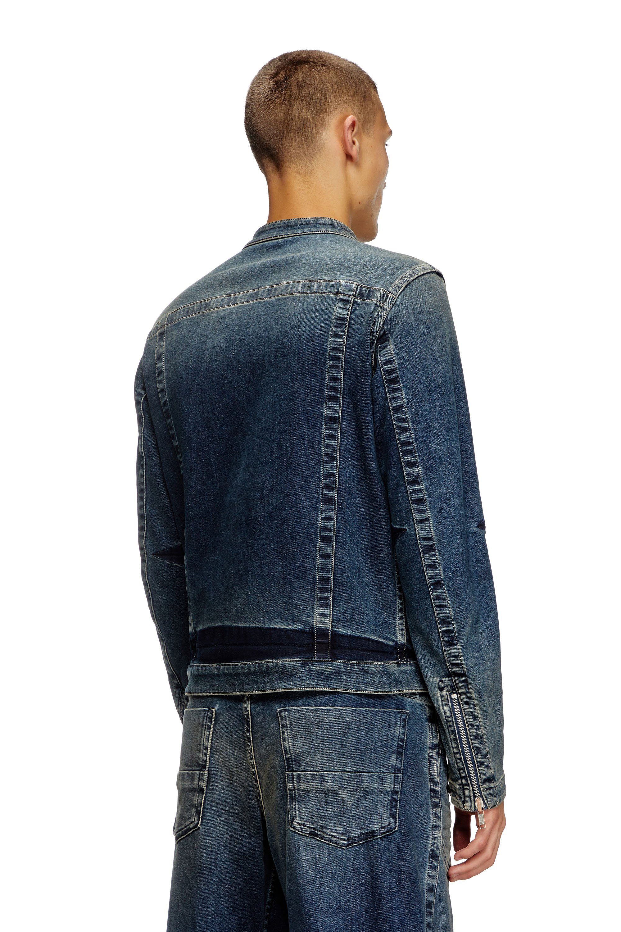 Diesel - D-GLORY-RE, Man's Moto jacket in Rehab denim in Dark Blue - 4