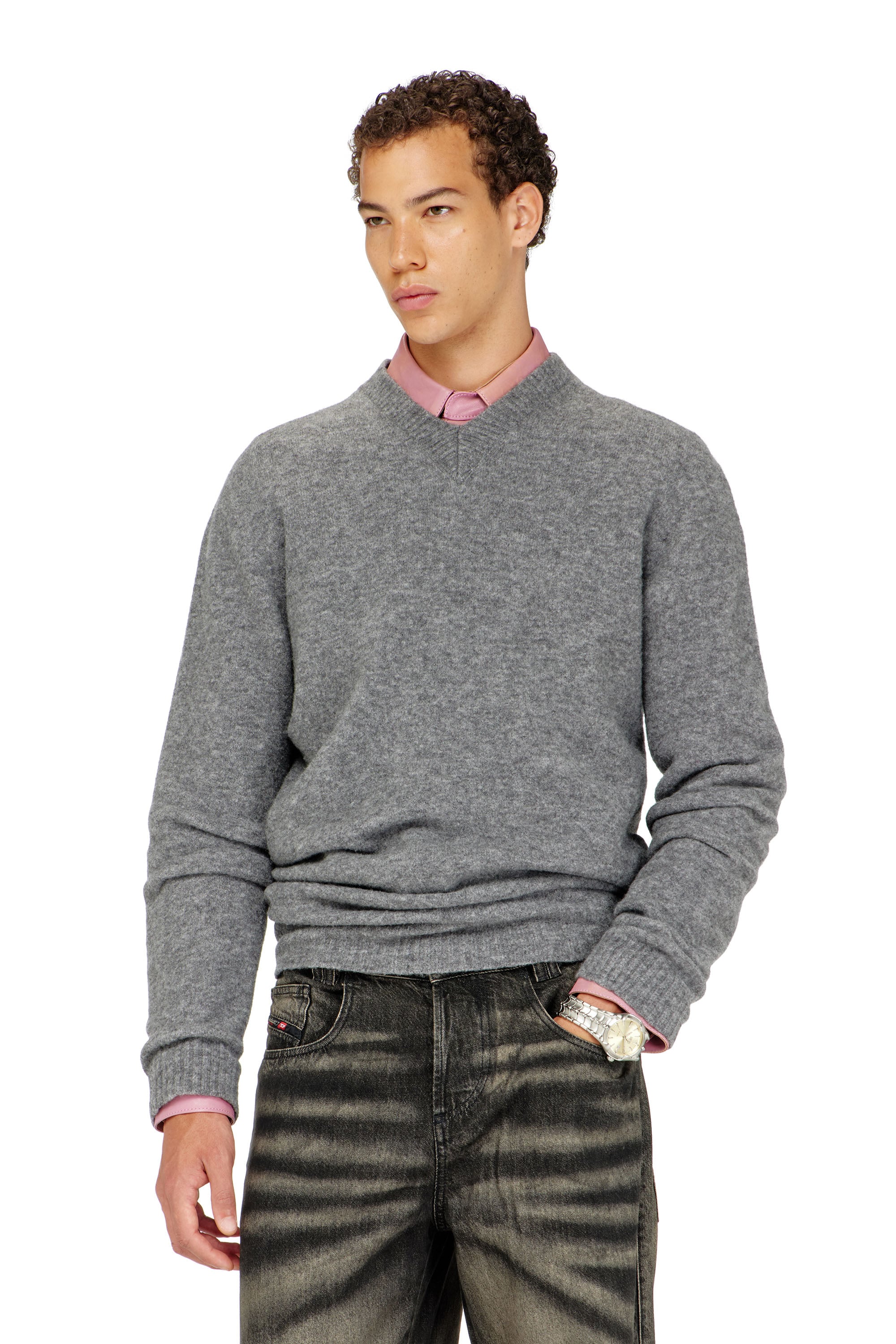 Diesel - K-ANDIE, Man's V-neck jumper in wrinkled boiled knit in null - 1
