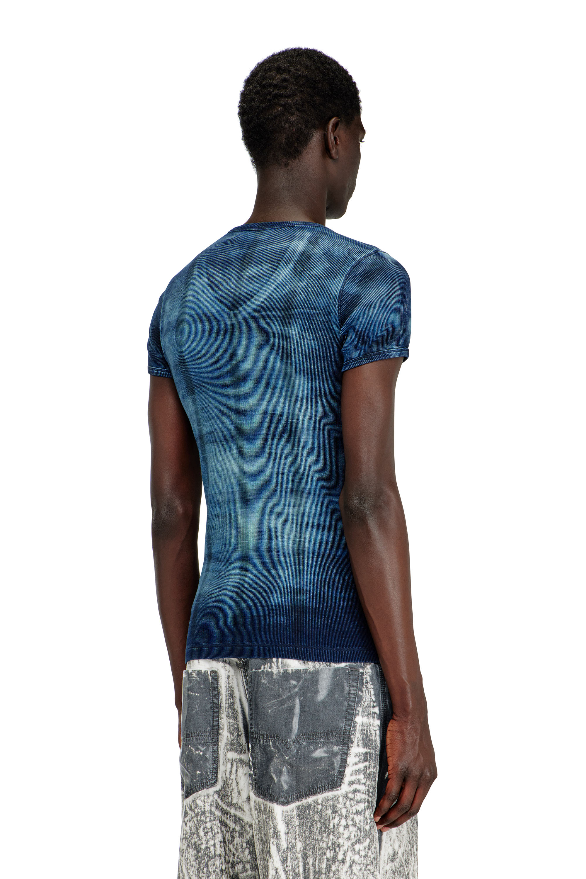 Diesel - T-LUUCAS, Man's X-ray top in check-print rib-jersey in Blue - 4