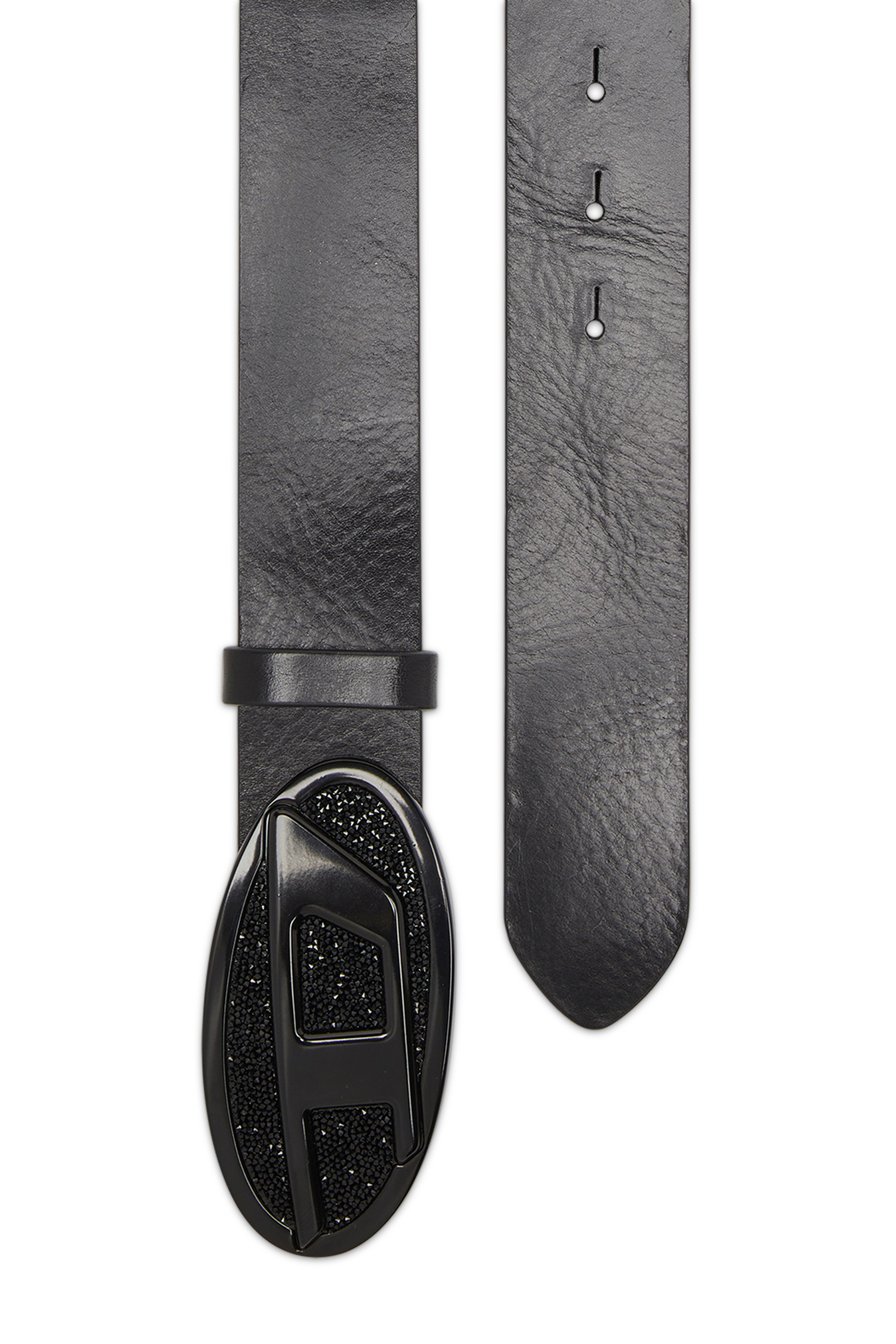 Diesel - B-1DR 2.0 FULL ROCKS, Woman's 4cm leather belt with rhinestone Oval D buckle in Black - 2