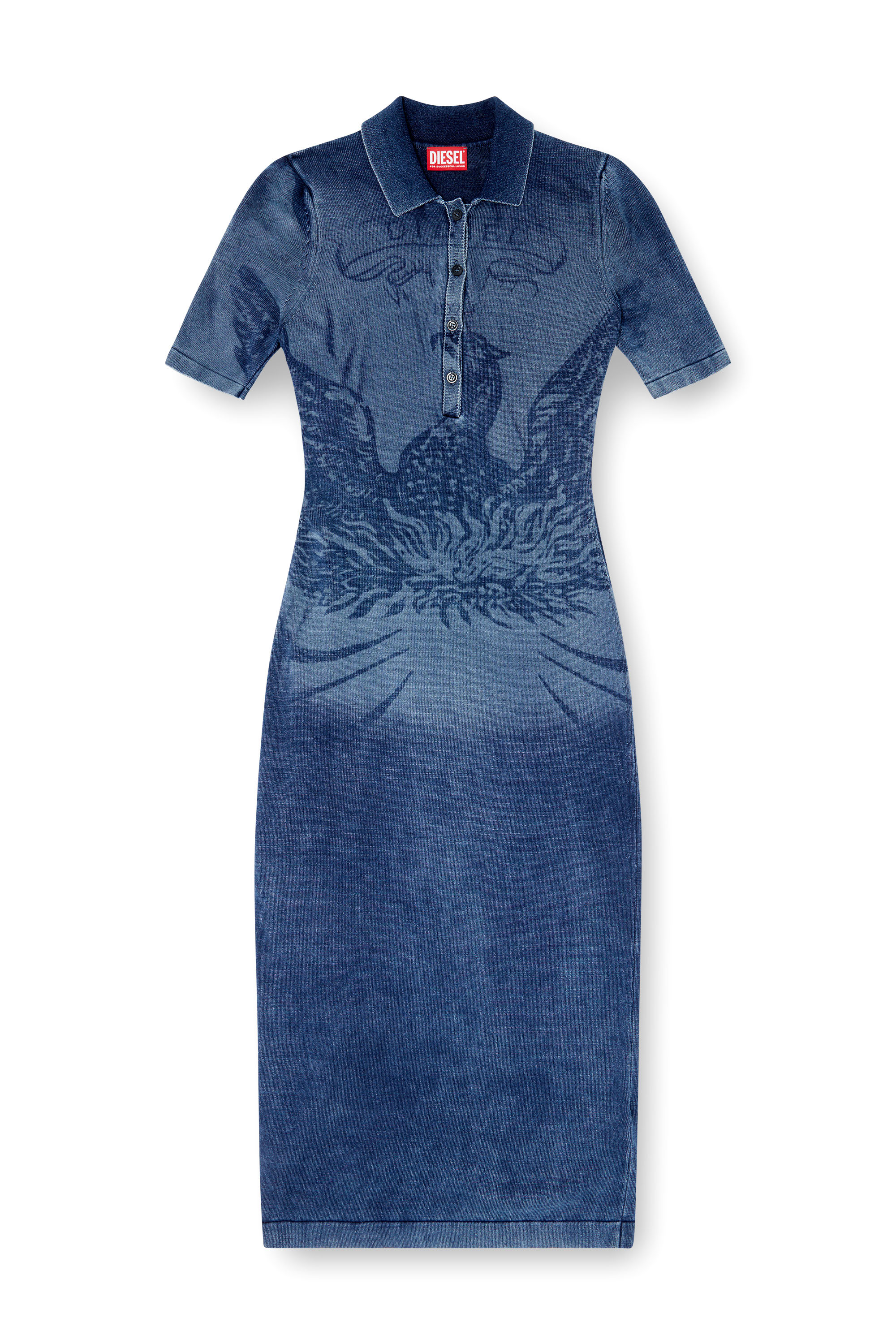 Diesel - M-FENNY-DRS, Woman's Polo midi dress in denim-effect knit in Medium blue - 2