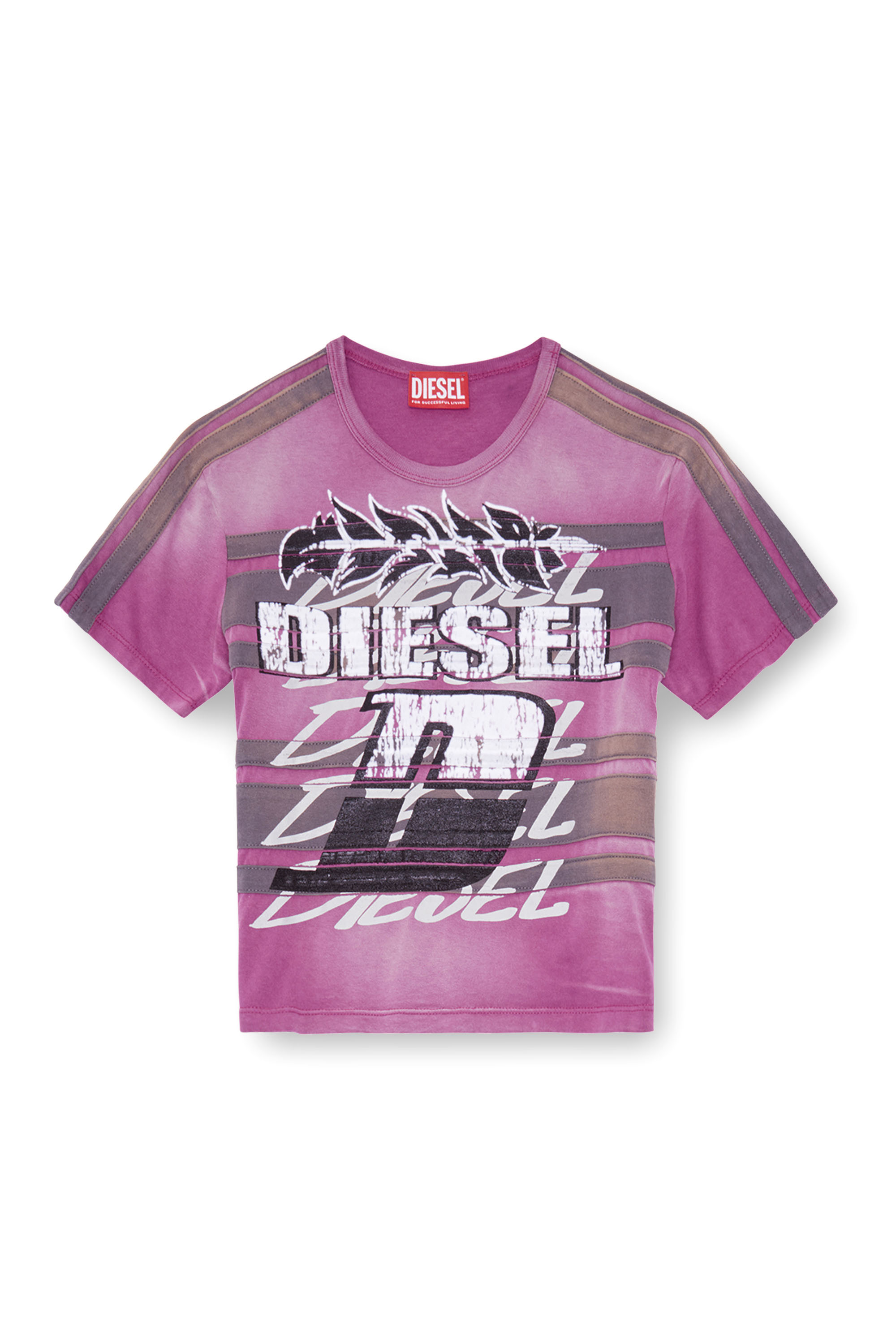 Diesel - T-UNCUTIE-STRIPE, Woman Cropped sun-faded T-shirt in Violet - Image 3
