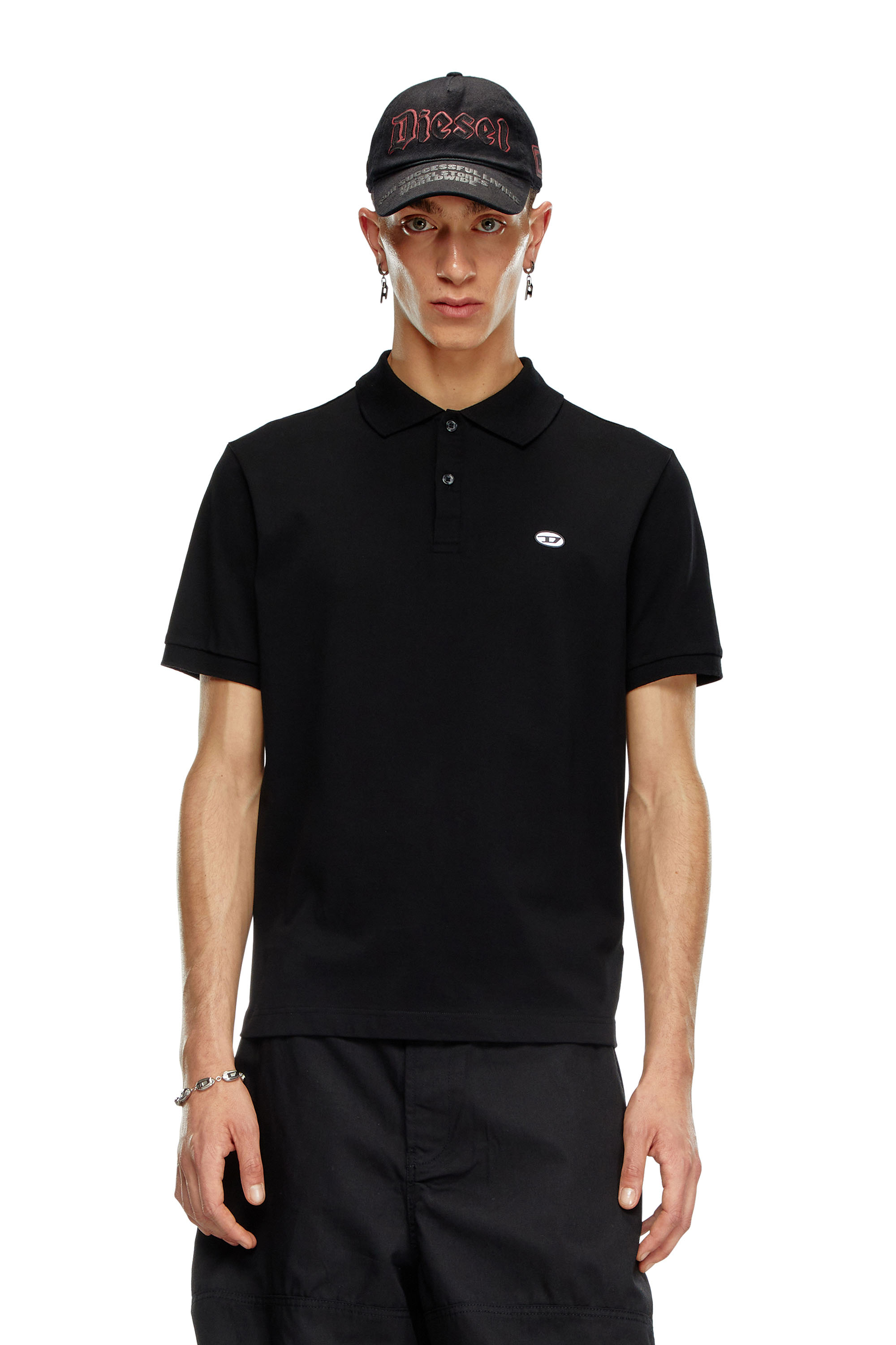 Diesel - T-REJUST-DOVAL-PJ, Man's Polo shirt with Oval D patch in Black - 3