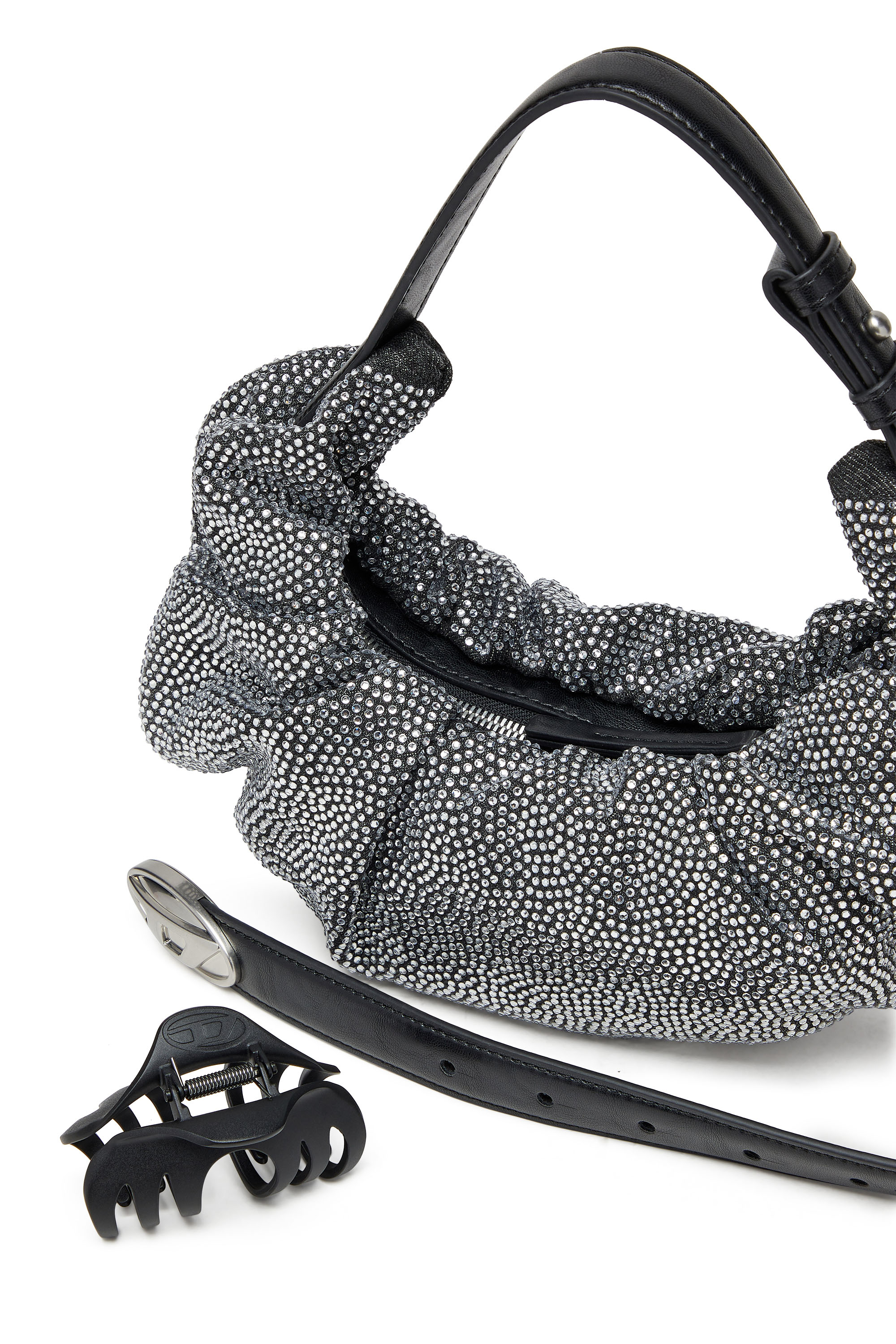 Diesel - GRAB-D HOBO S, Woman's Grab-D S-Small scrunched hobo bag in crystal denim in Black - 5