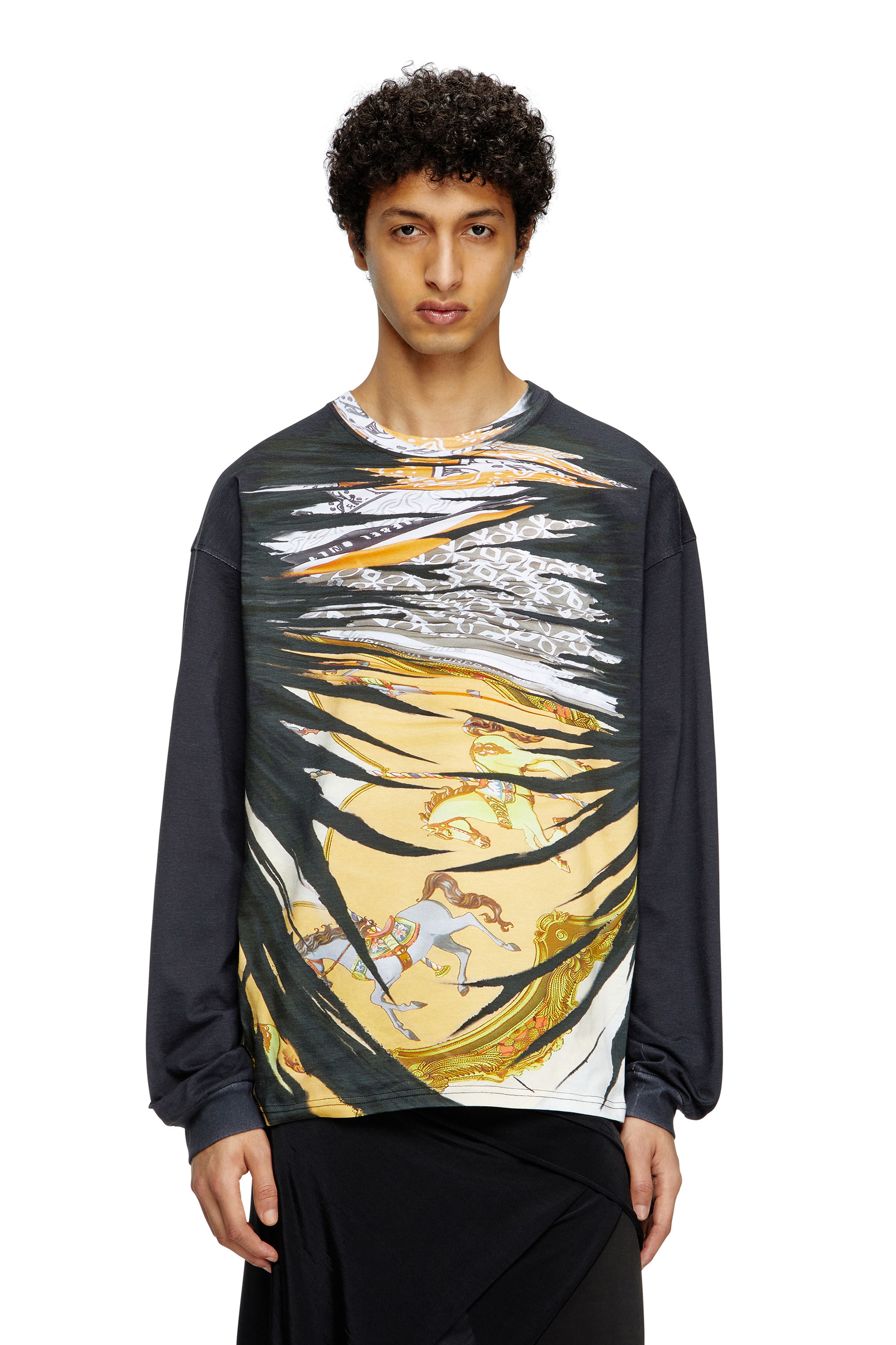 Diesel - T-BOXT-LS-R2, Man's Long-sleeve T-shirt with bandana print in Black/Yellow - 1