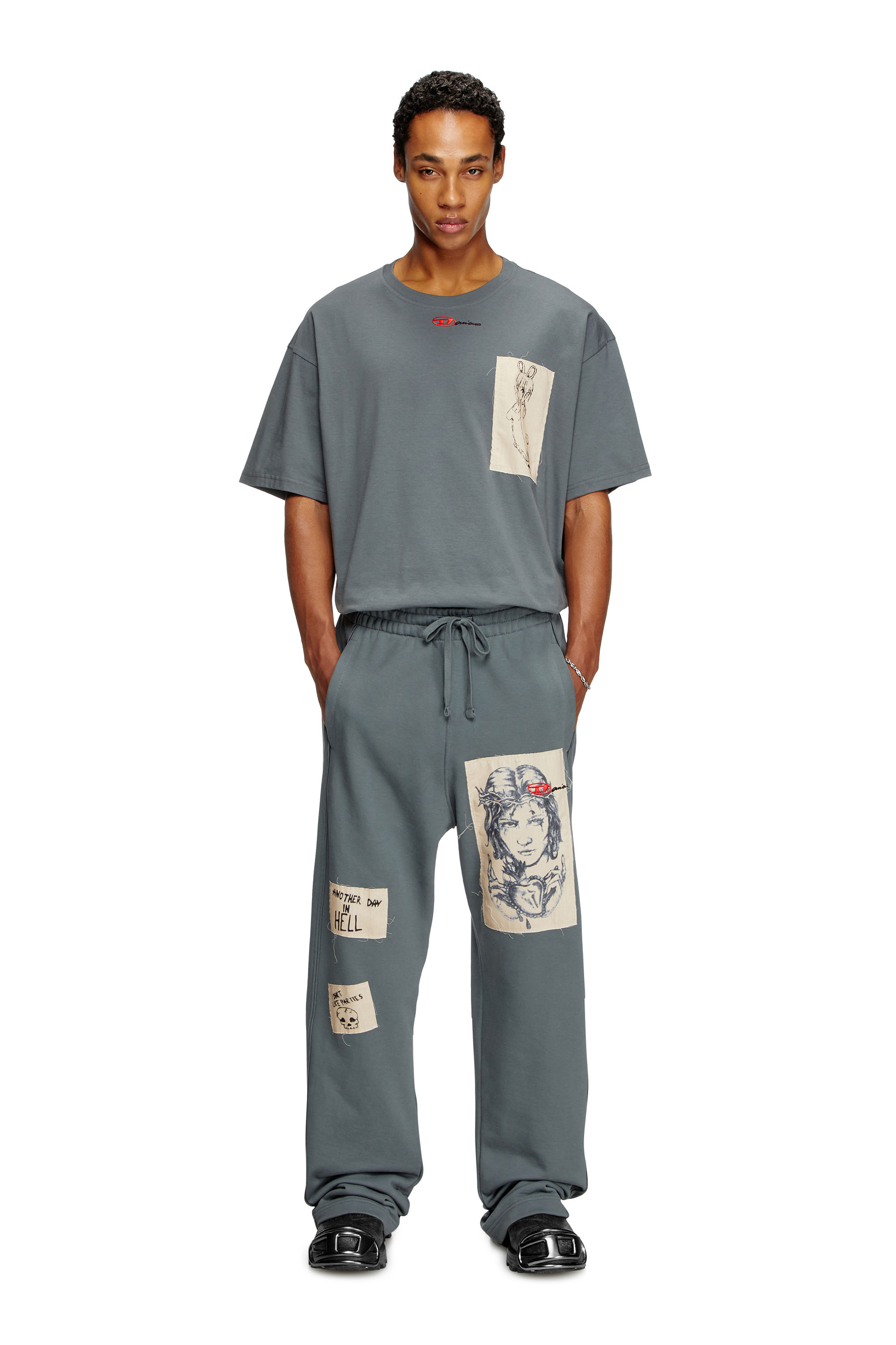 Diesel - P-MARTYANS-DD, Unisex's Track pants with tattoo patches in Grey - 5