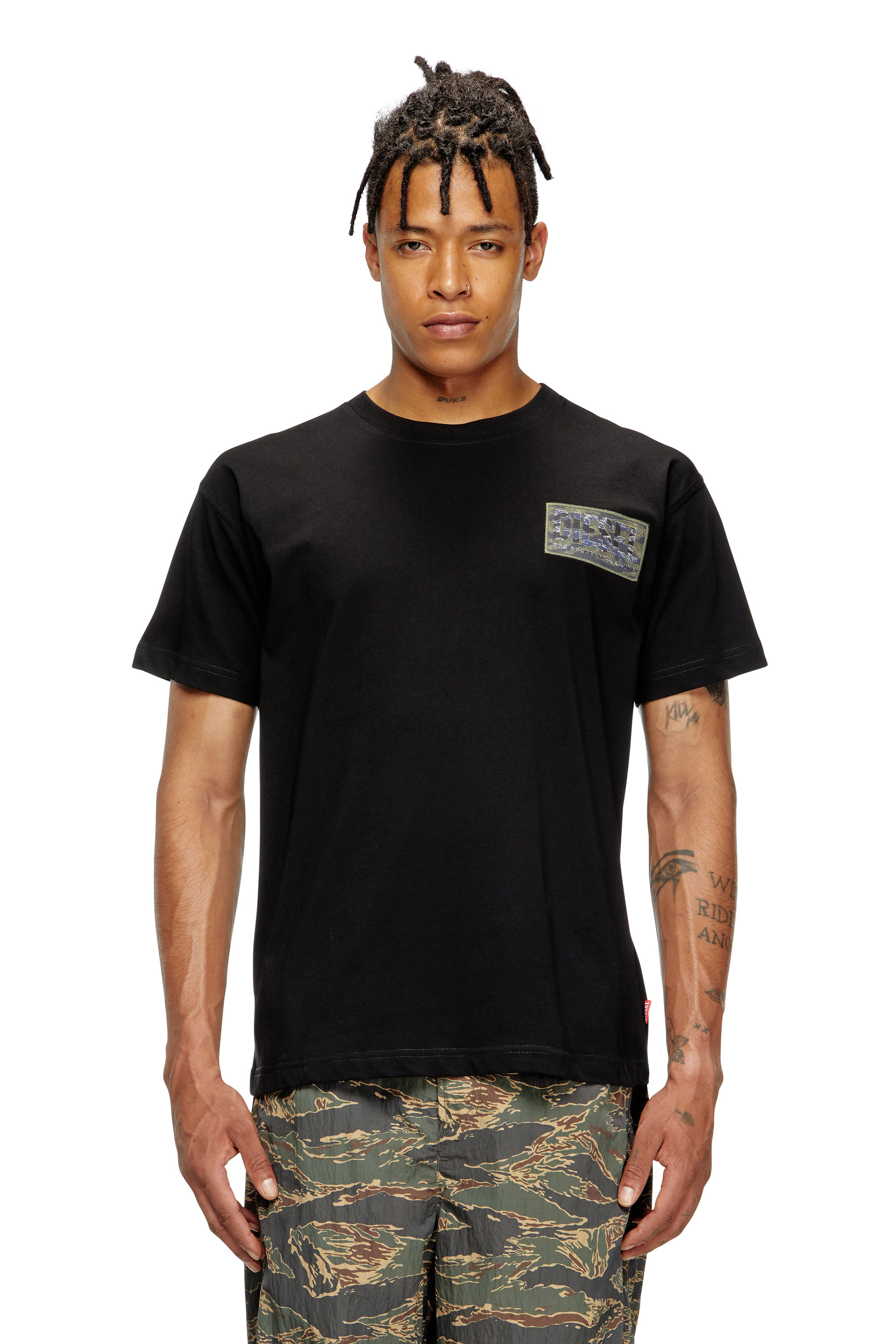 Diesel - T-NORM-T3, Man's T-shirt with camo logo patch in Black - 3