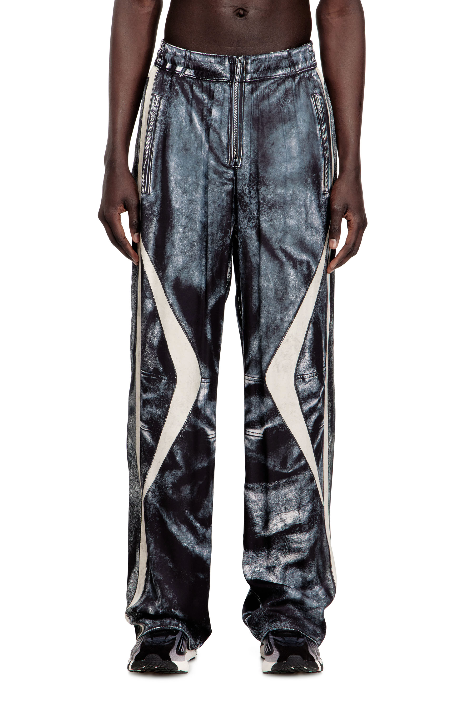 Diesel - P-THECK-BMCZ, Man's Biker-trompe l'oeil satin track pants in null - 1