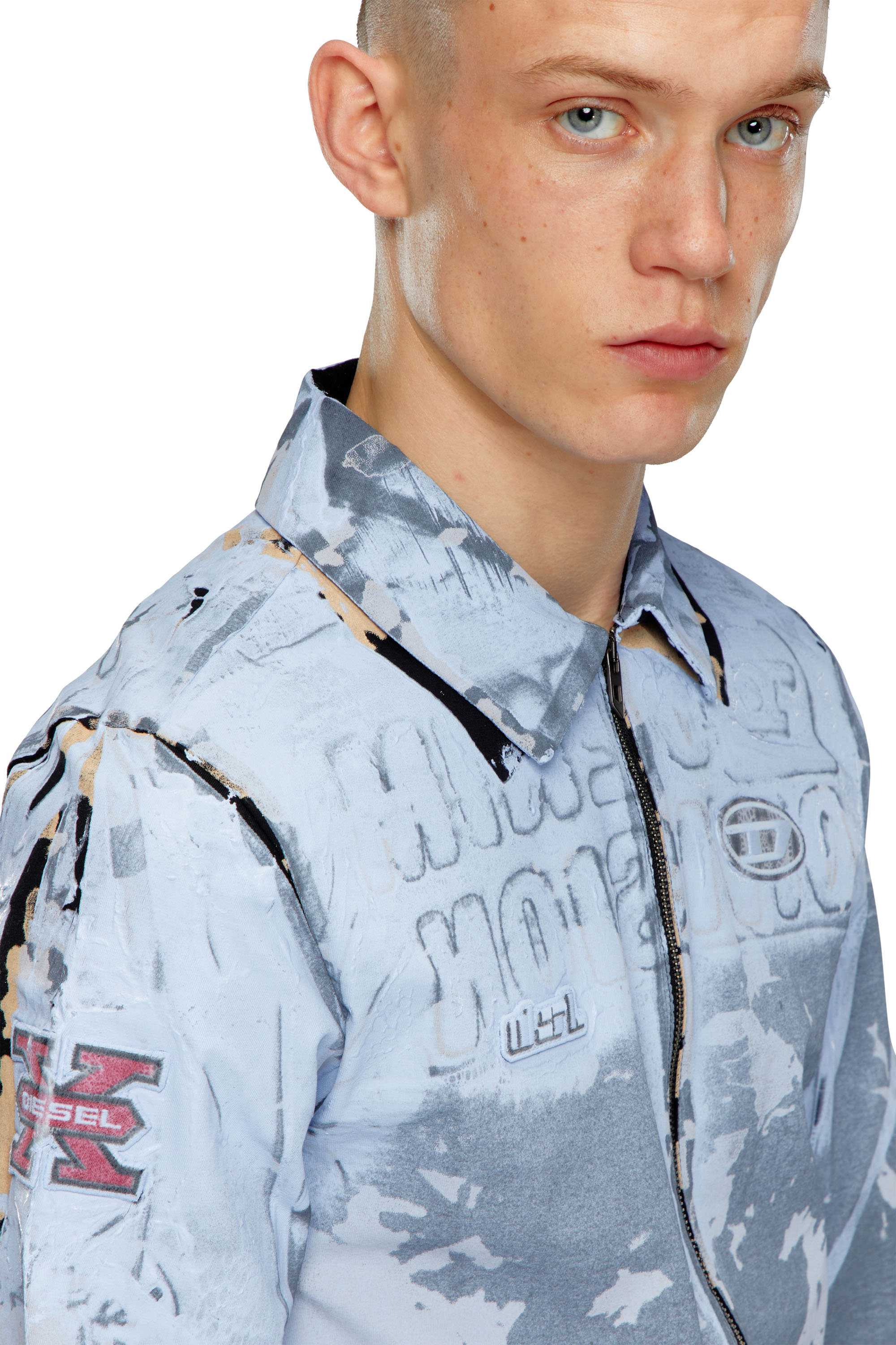 Diesel - S-CORSE-P1, Unisex's Zip shirt in coated jersey in Blue - 5