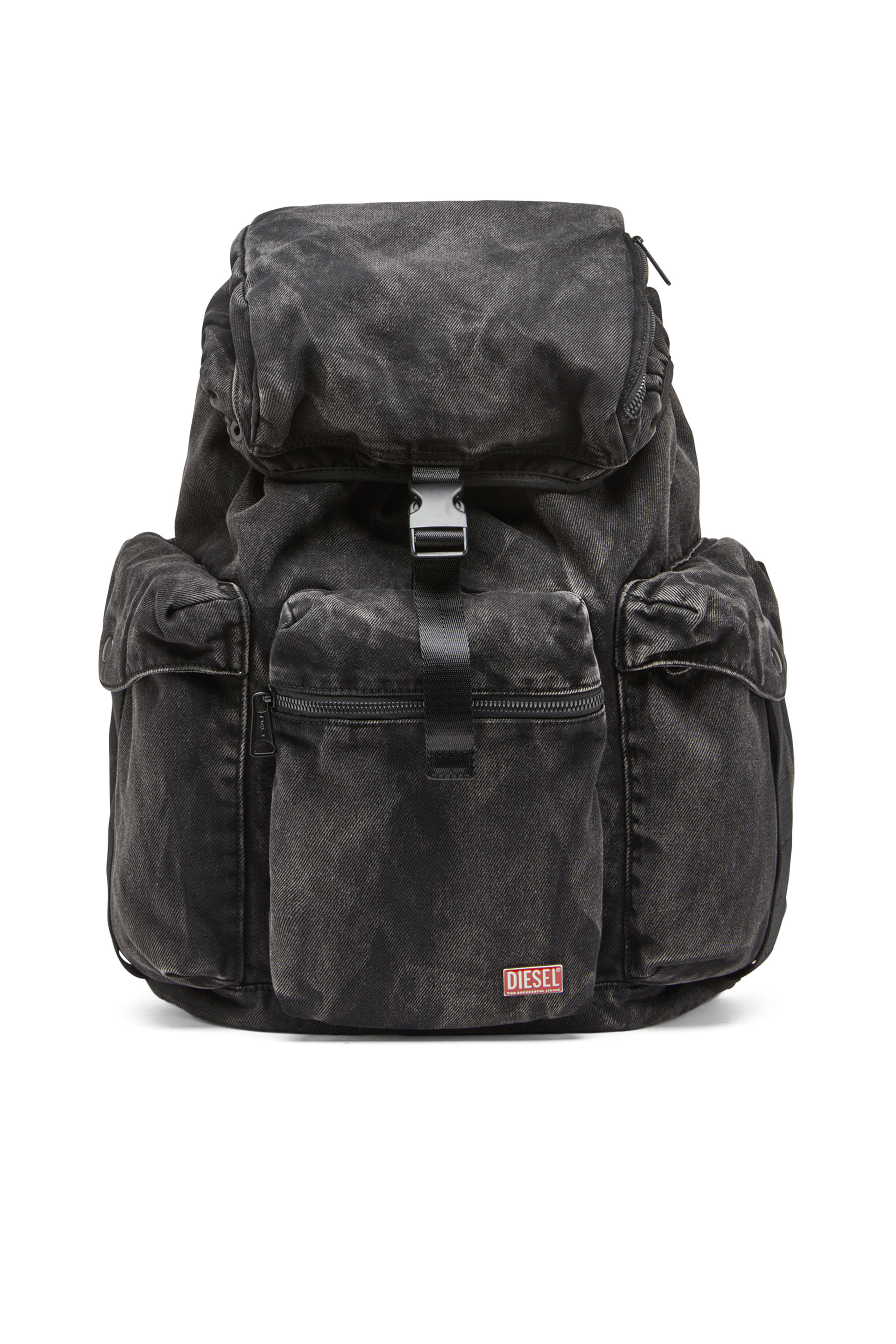 Diesel - UTLT BACKPACK, Man's Utlt Backpack-Utility backpack in cloudy-effect denim in Black - 1