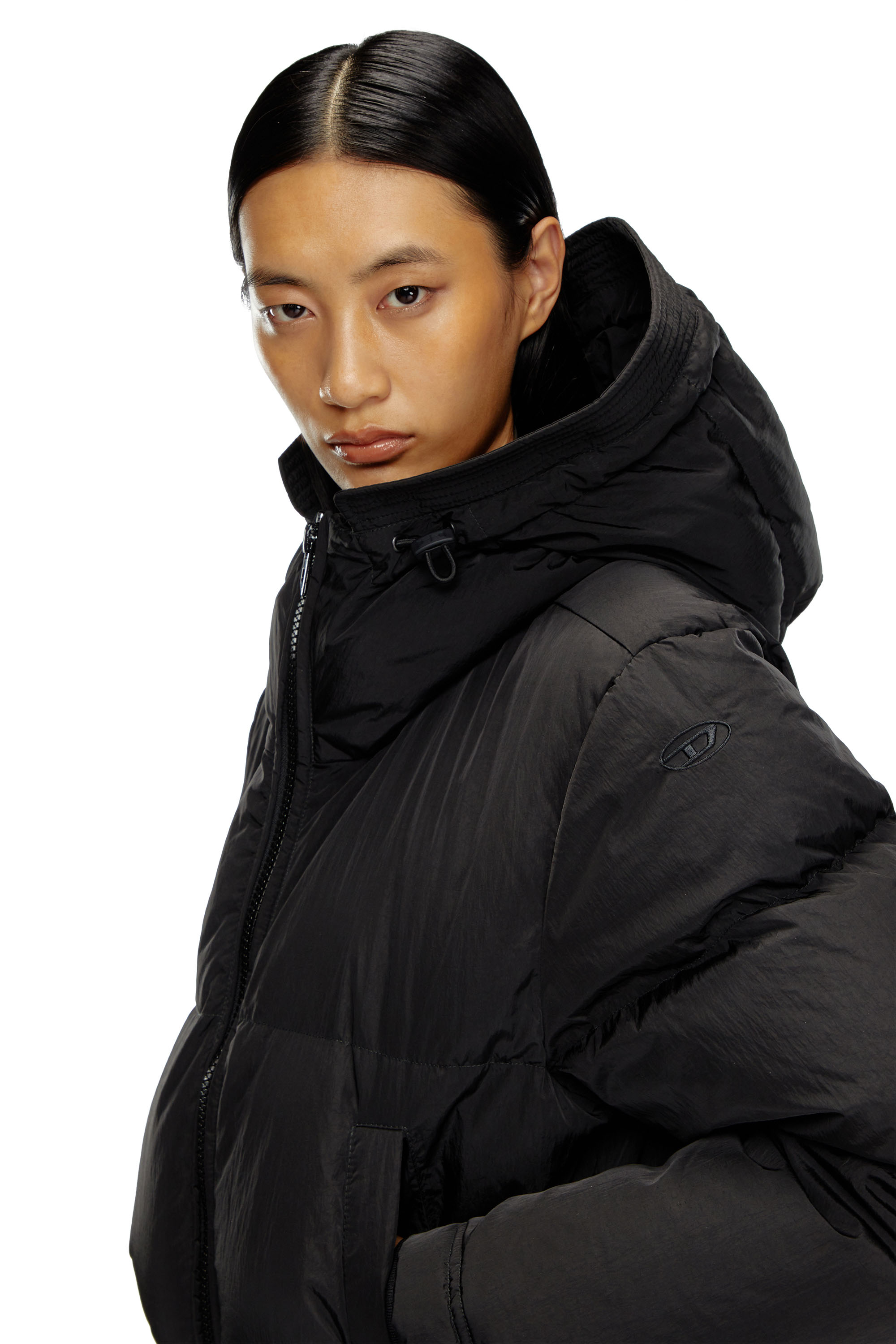 W-PEYT-SHORT-NEW-P1, Black Diesel - W-PEYT-SHORT-NEW-P1, Woman's Hooded down jacket in crinkled nylon in Black - 5