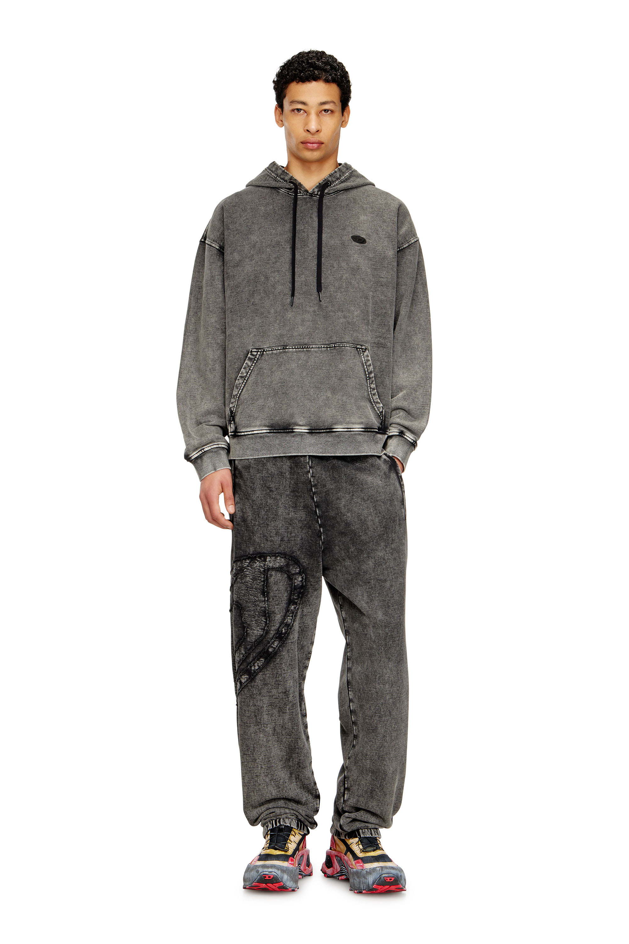 Diesel - S-BOXT-HOOD-DEN, Man's Hoodie with raw-cut back patch in Dark grey - 2