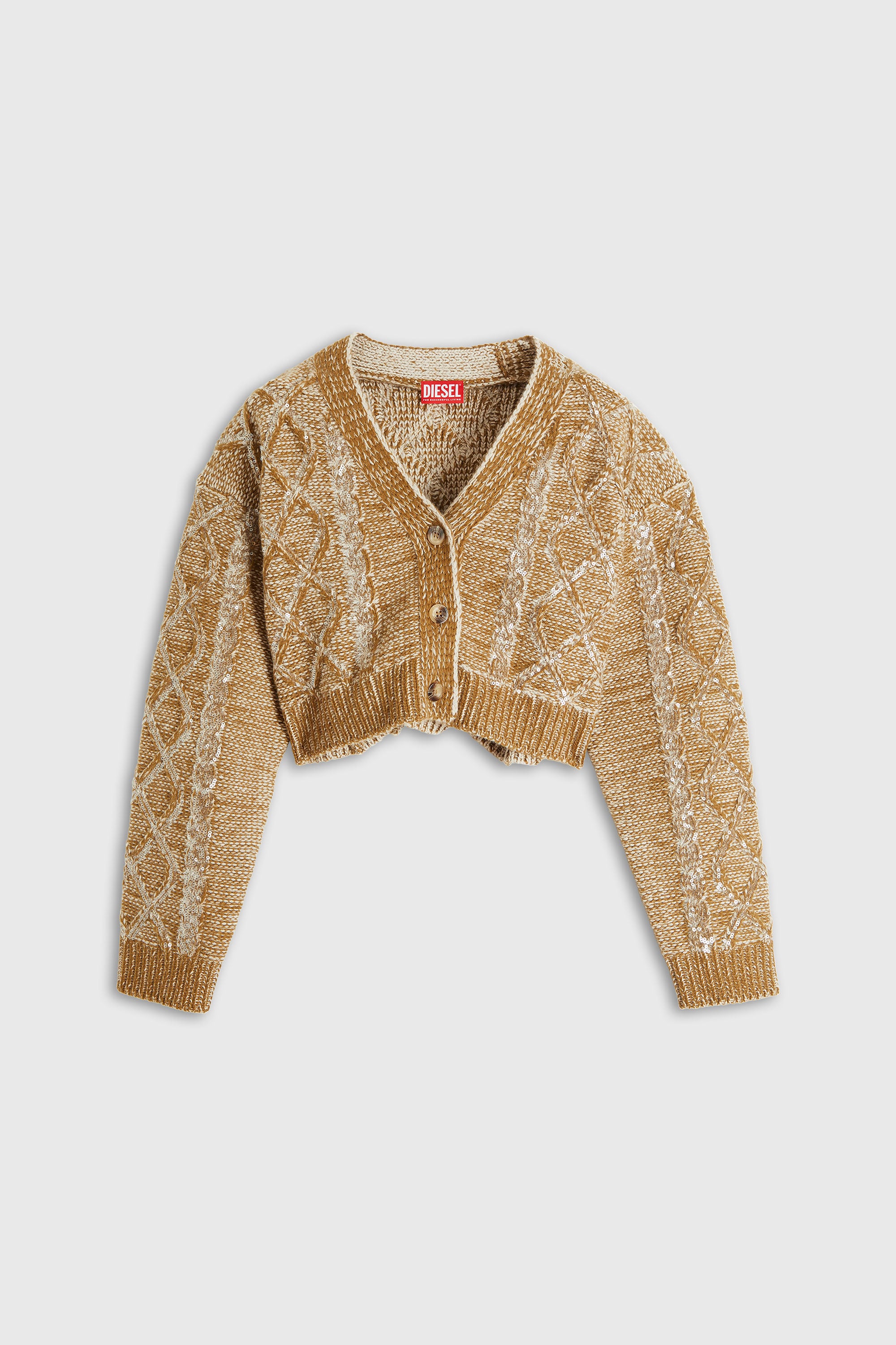 Diesel - M-BRAKY, Woman's Cable-knit wool cardigan with sequins in Gold - 2
