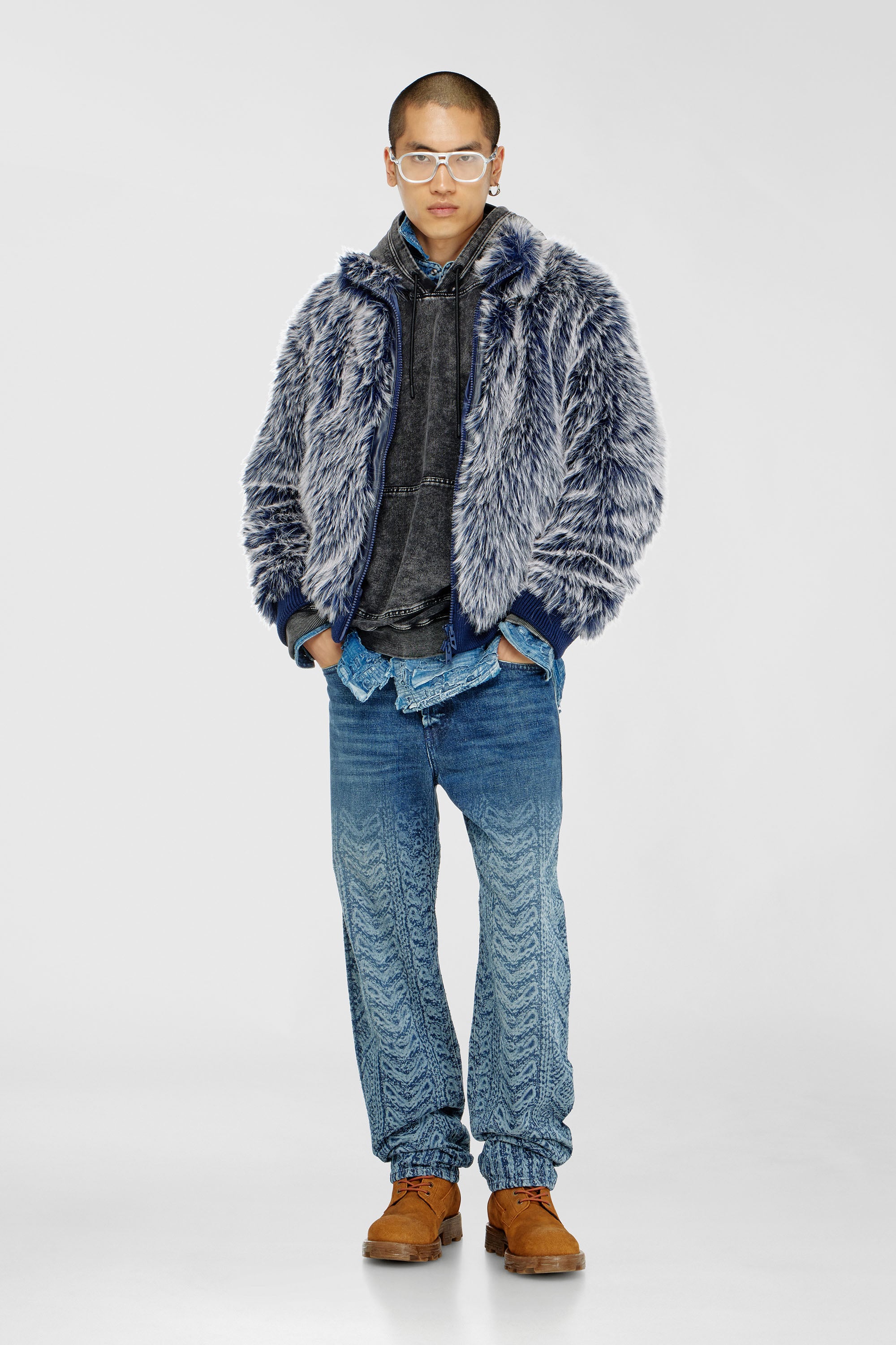 Diesel - S-BOXT-HOOD-TUK, Man's Treated denim-effect hoodie in Dark grey - 1