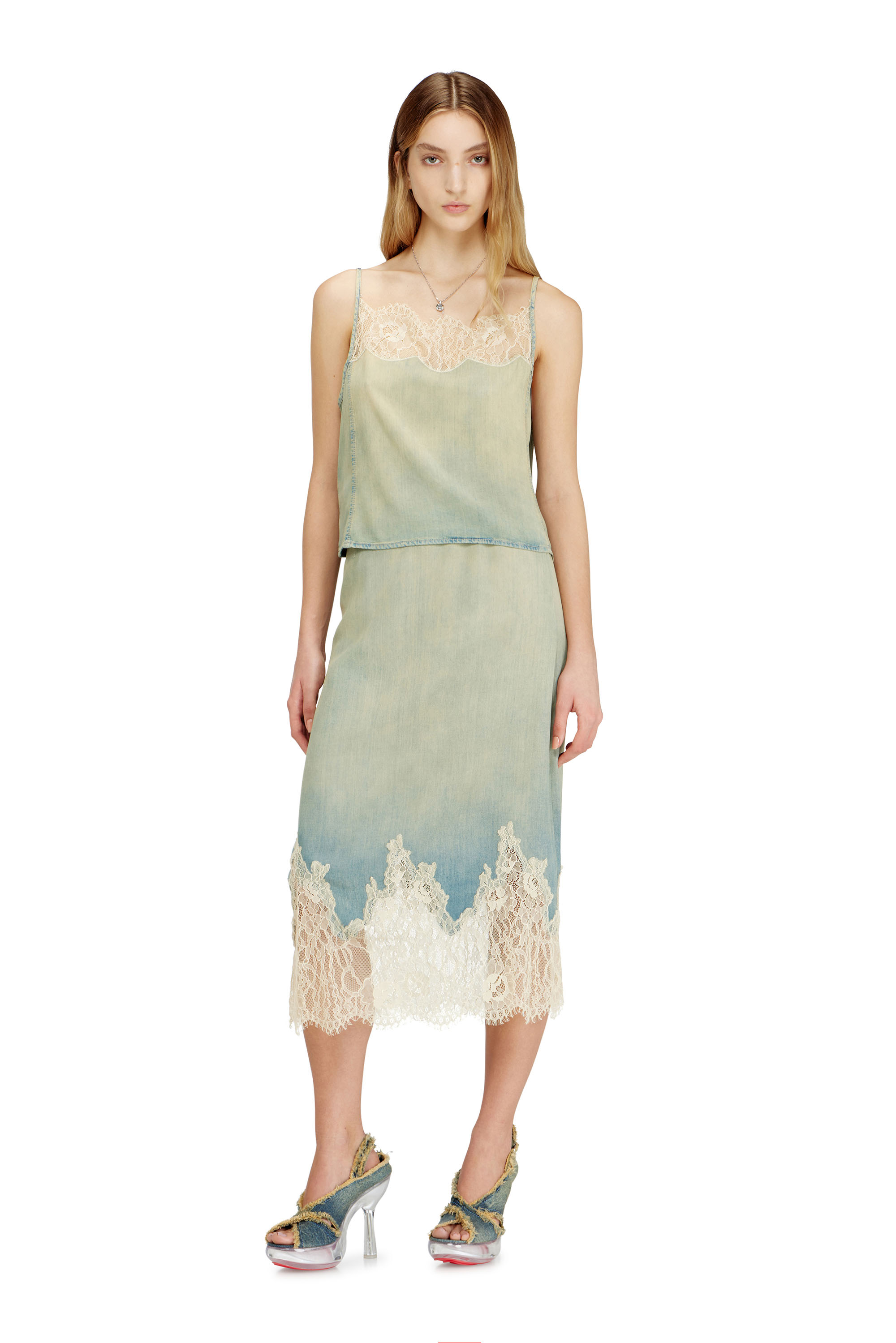 Diesel - DE-MERSY-S, Woman's Midi skirt in denim and lace in null - 2