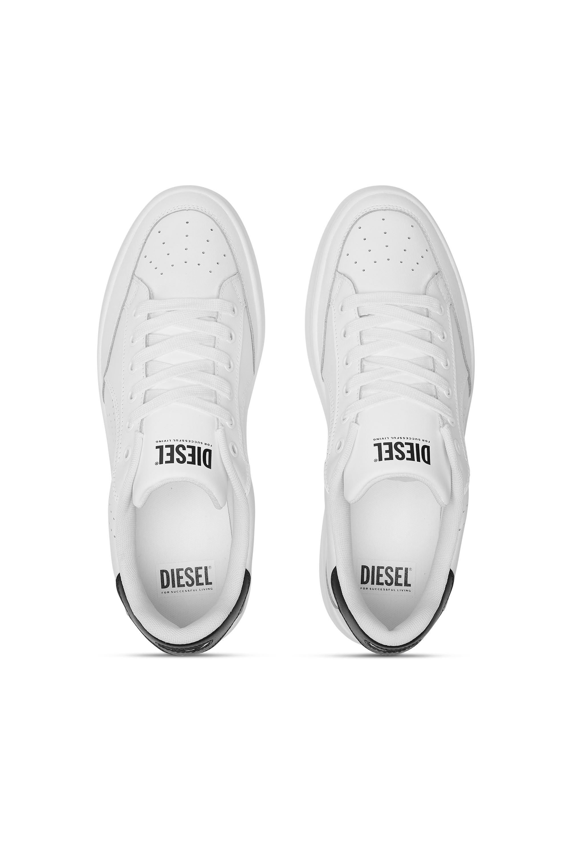 Diesel - S-DAKOTA LOW, Man's S-Dakota-Leather sneakers with perforated logo in White/Black - 4