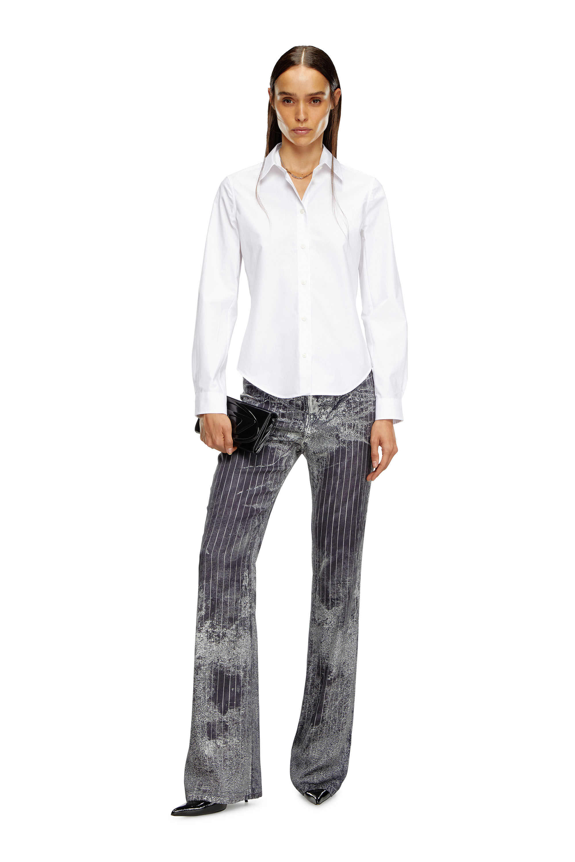 Diesel - C-GISEL-P1, Woman Shirt with logo-embroidered collar in White - Image 2