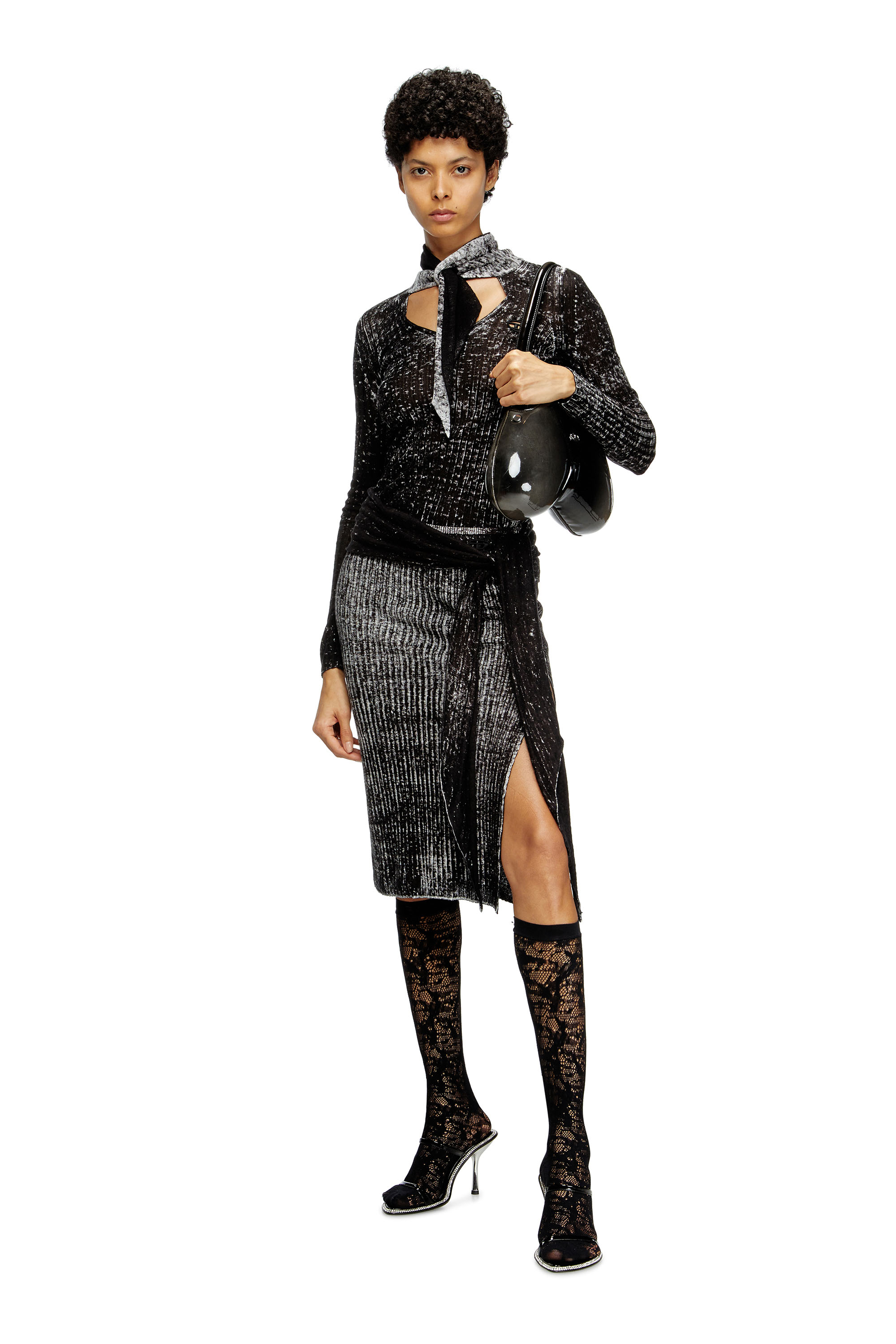 M-EGANOID, Black Diesel - M-EGANOID, Woman's Knitted skirt with hip tie in Black - 1