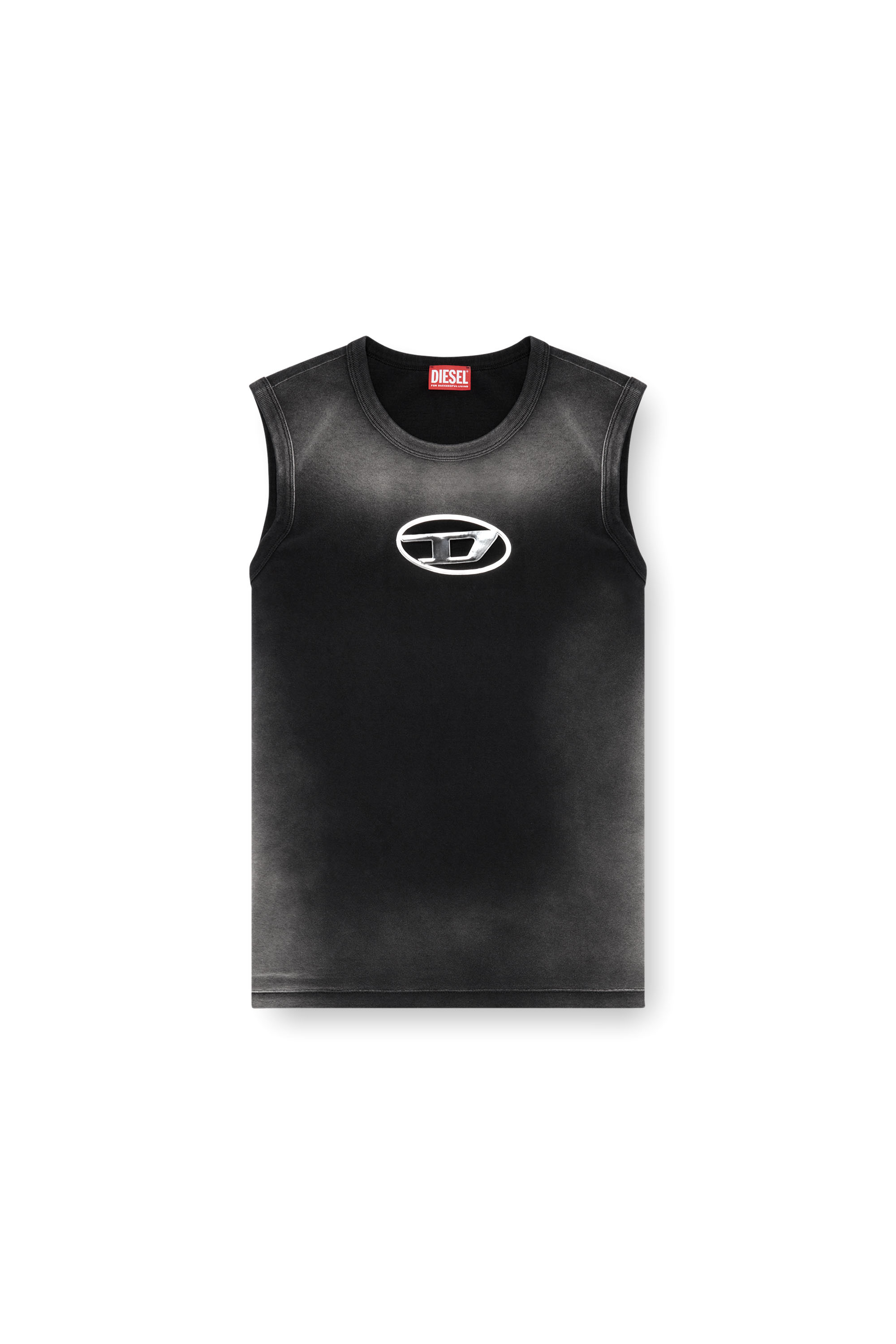 Diesel - T-BRICO, Man's Faded tank top with puffy Oval D in Black - 2