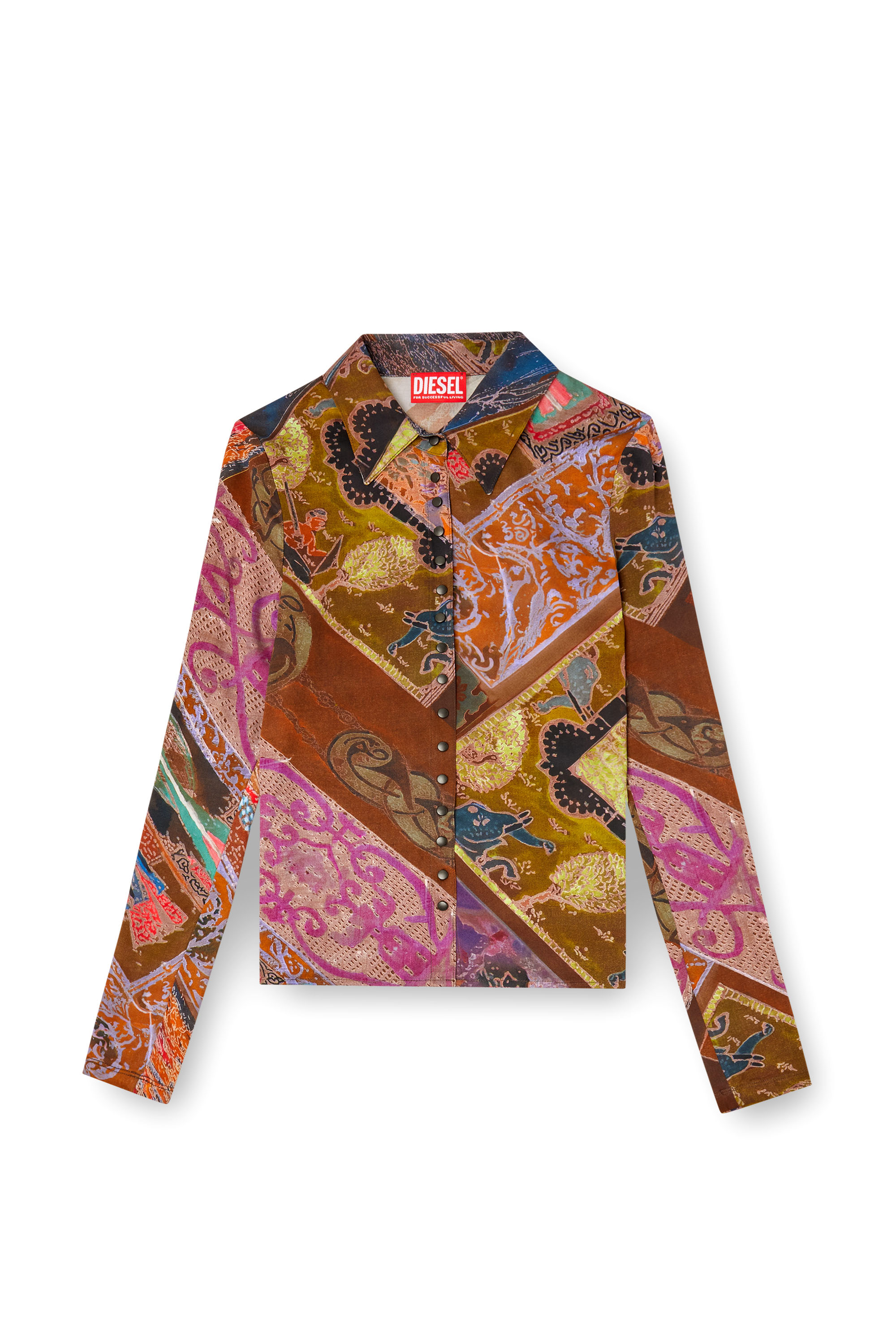 Diesel - C-AMELIA, Woman's Stretch-viscose shirt with Heraldic print in Brown - 2