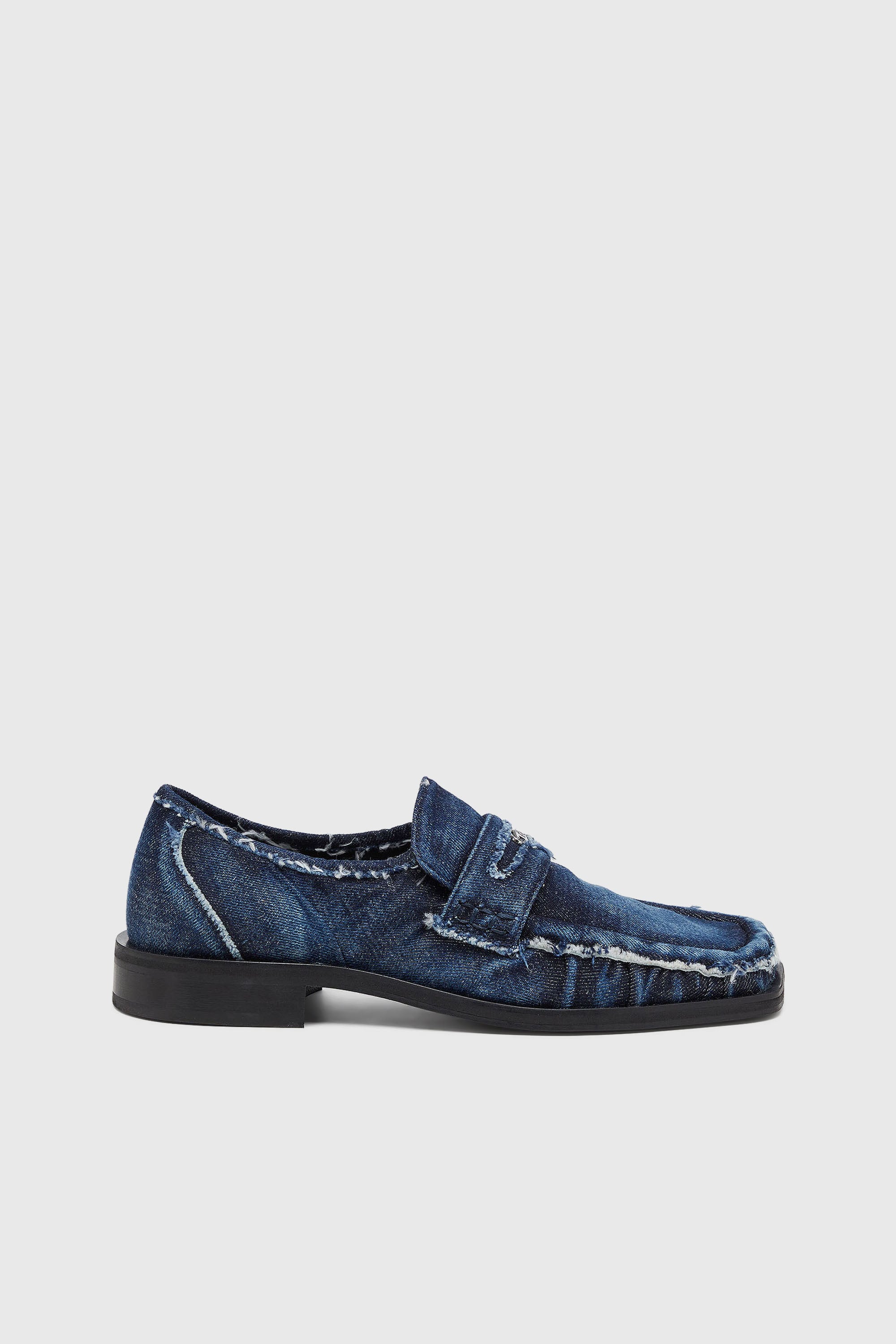 Diesel - D-AMBER LOAFER, Man's D-Amber - Penny loafers in frayed denim in Blue - 1