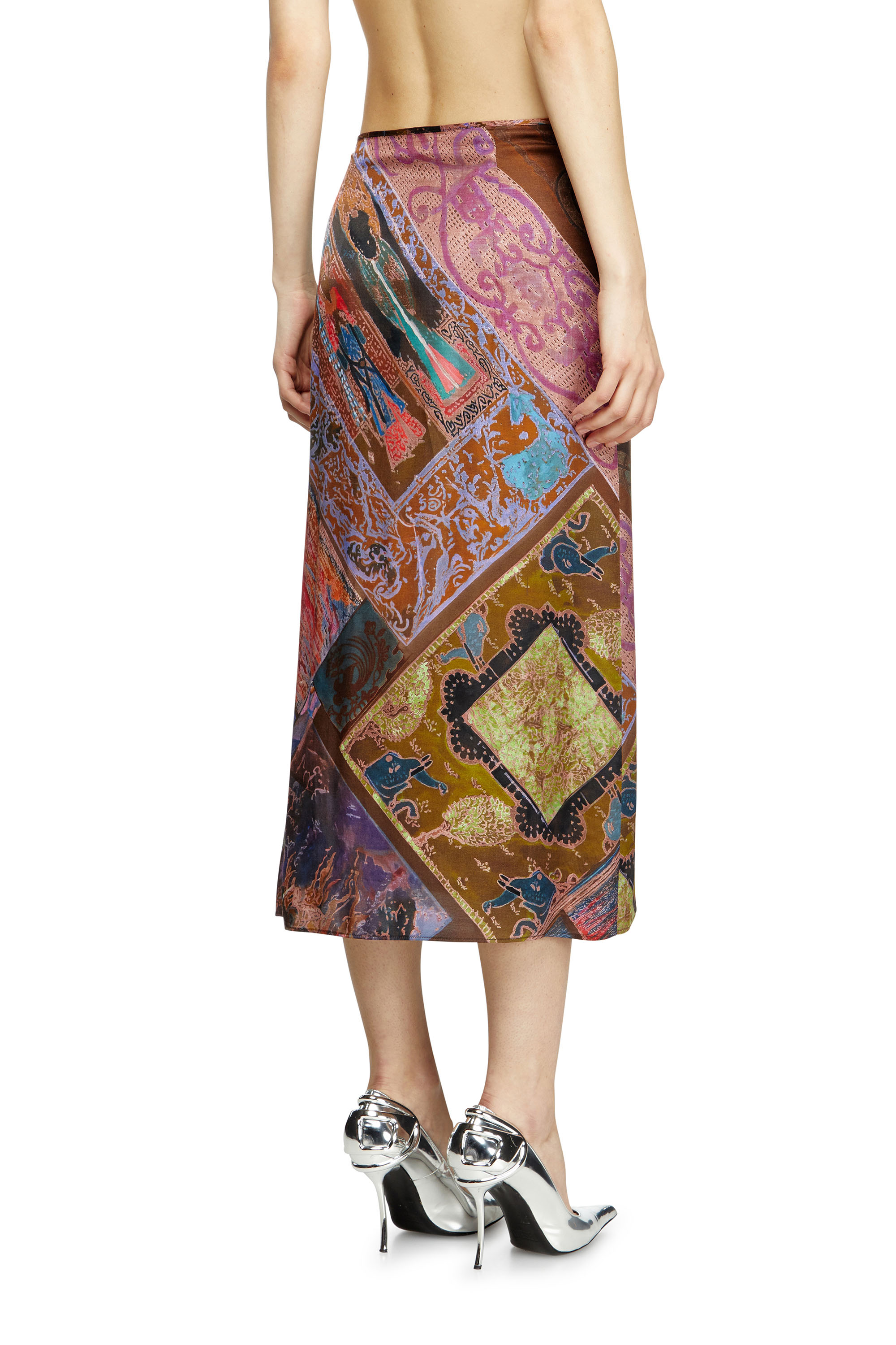 O-RCHID, Brown Diesel - O-RCHID, Woman's Viscose midi skirt with Heraldic print in Brown - 4