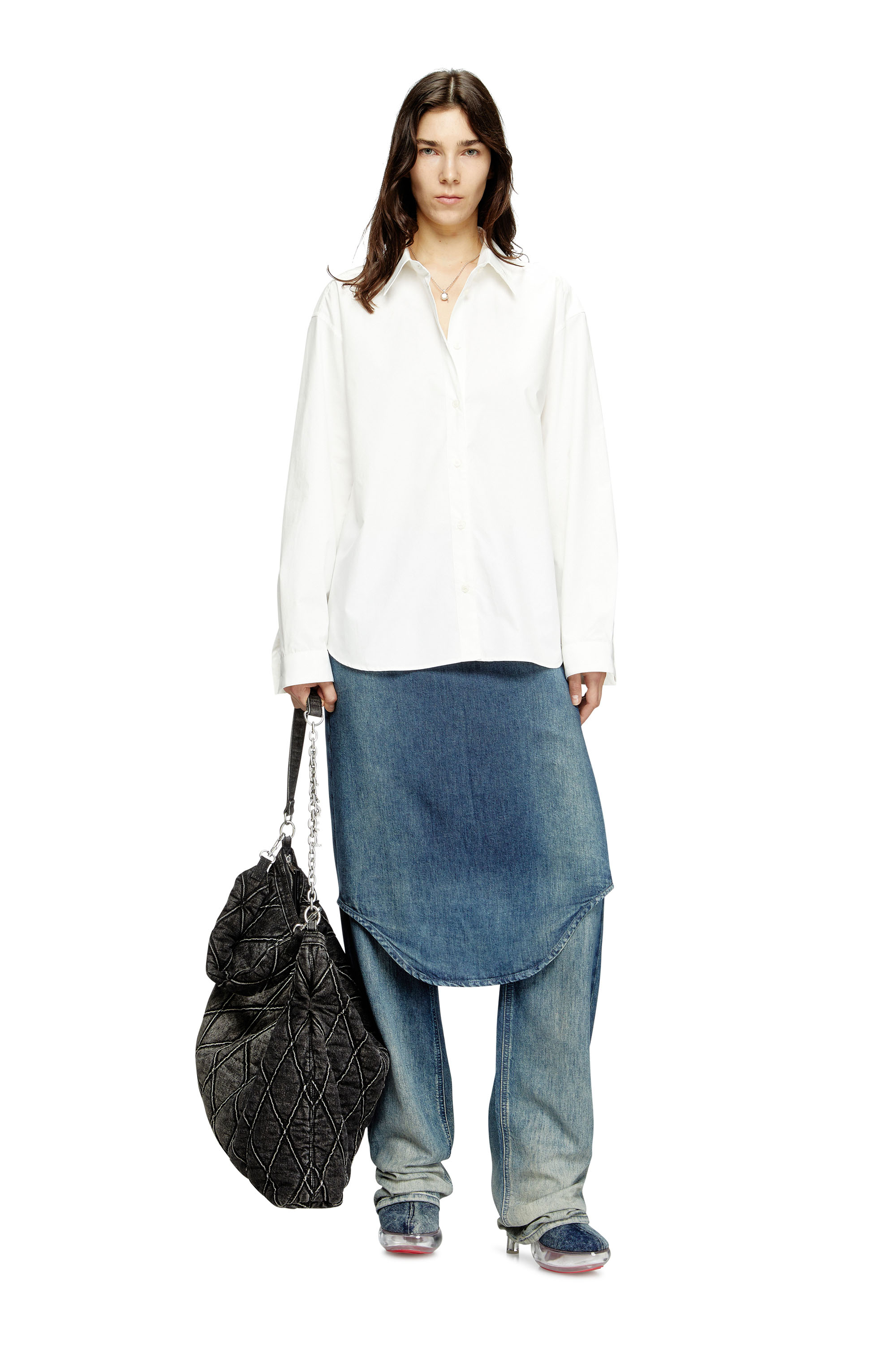 Diesel - S-SIMPLY-C-WN-R1, Woman's Boyfriend shirt with Oval D in White - 1