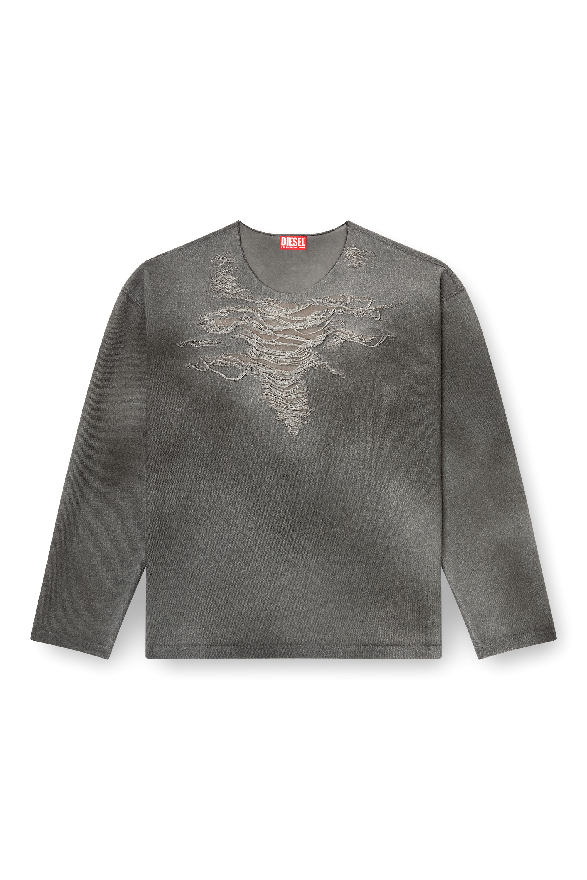 Diesel - S-RUBEN, Man's Sweatshirt with distressed front in Grey - 2